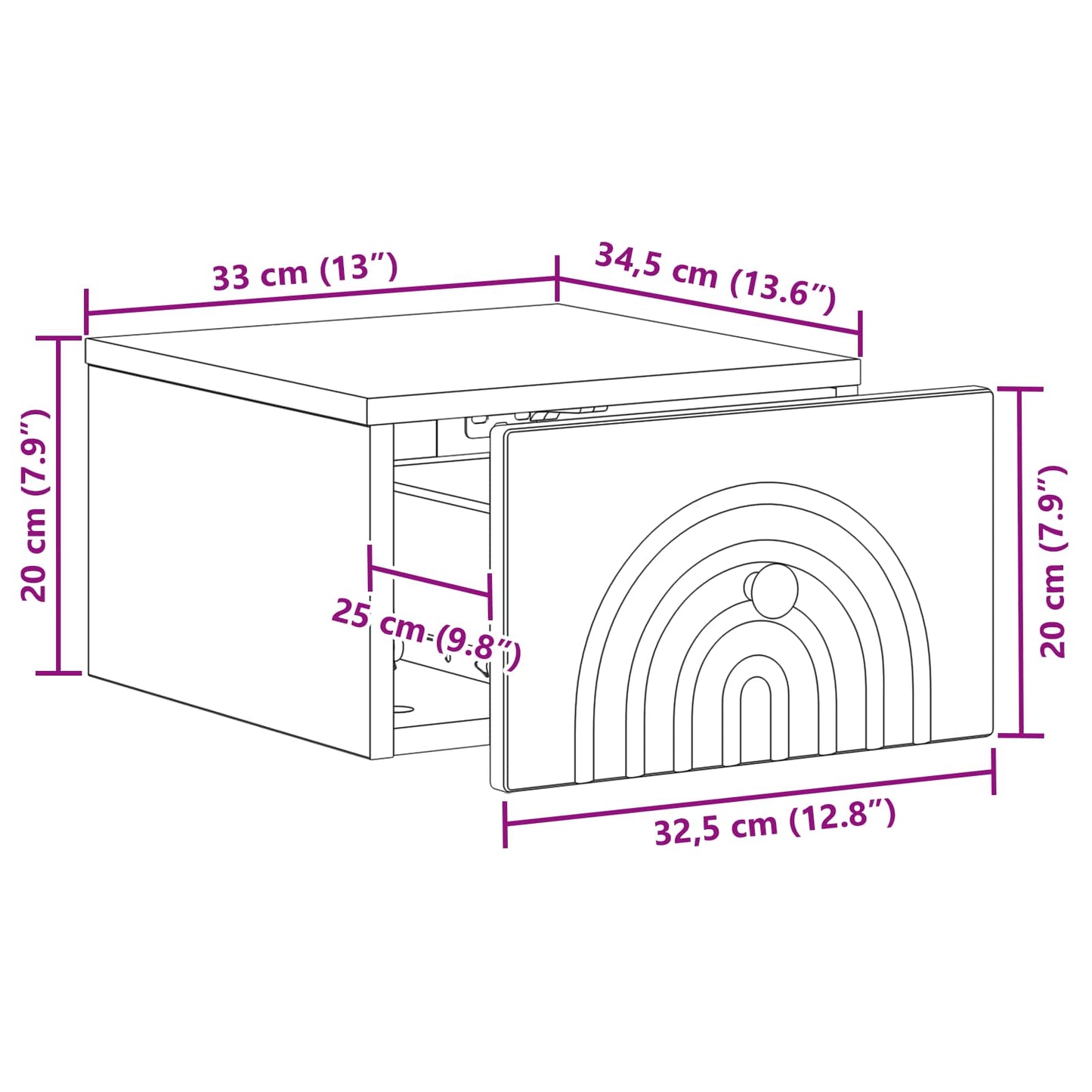 Wall-Mounted Bedside Cabinet High Gloss White 33 x 34.5 x 20 cm