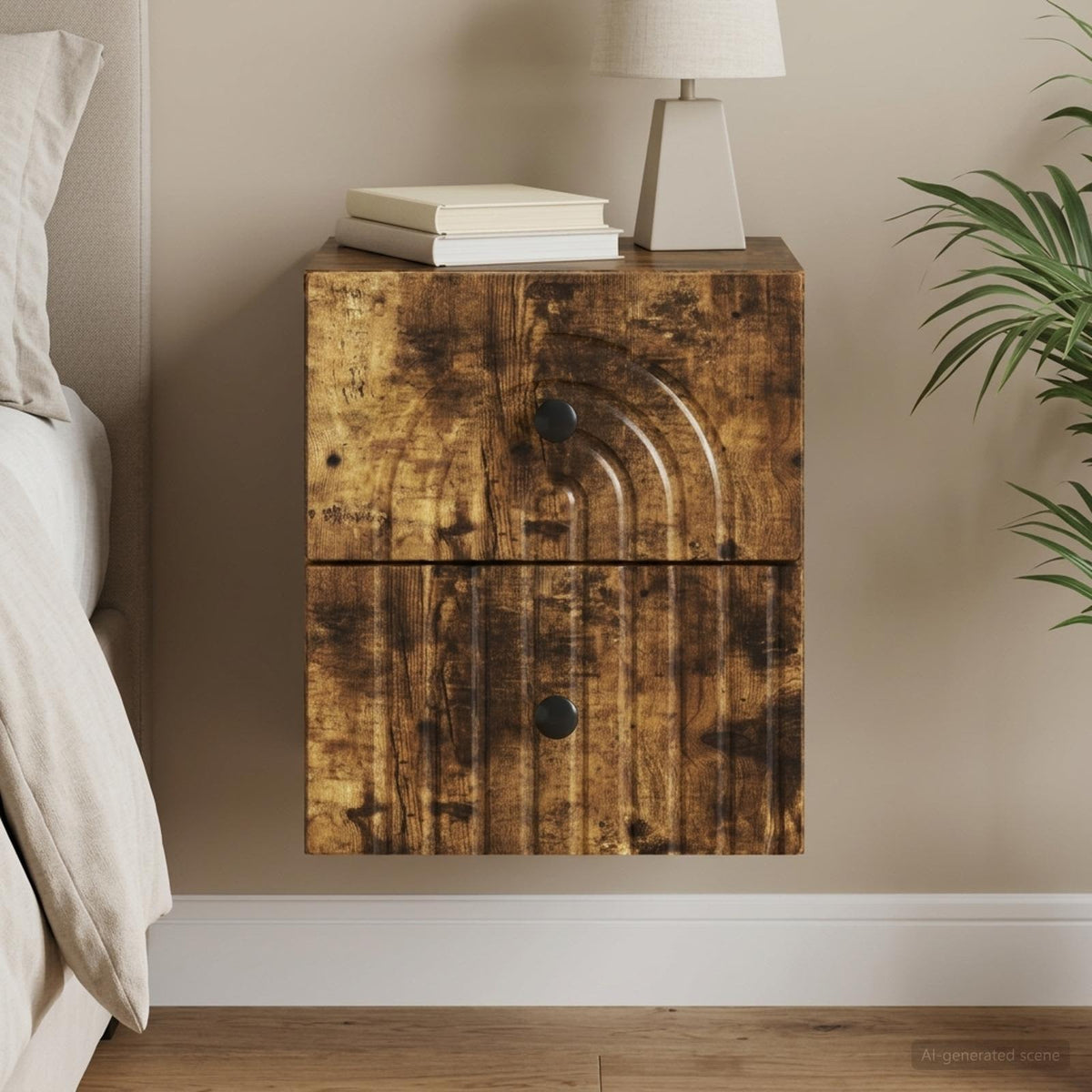 Wall-Mounted Bedside Cabinet Smoked Oak 33 x 34.5 x 40 cm