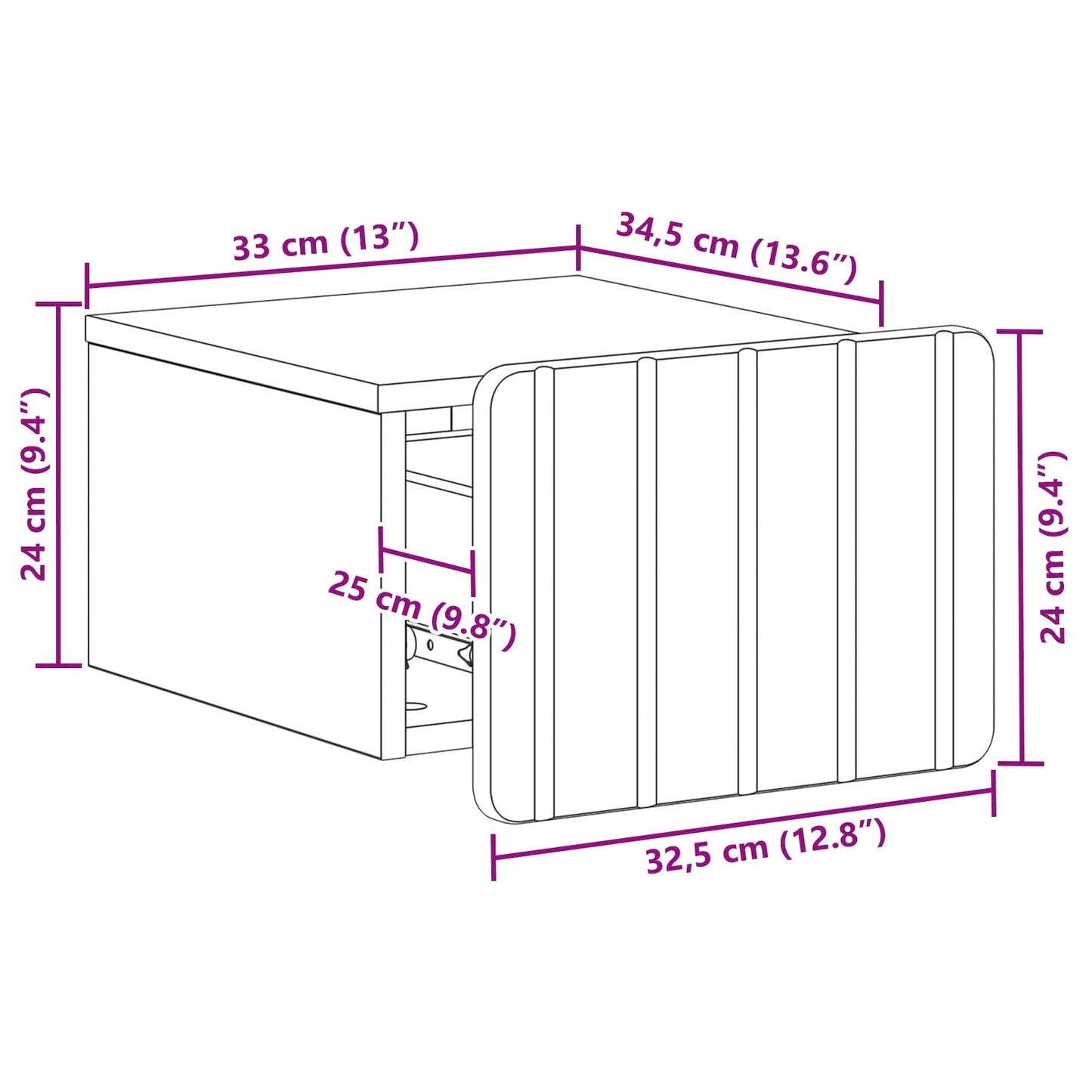 Wall-Mounted Bedside Cabinet High Gloss White 33 x 34.5 x 24 cm