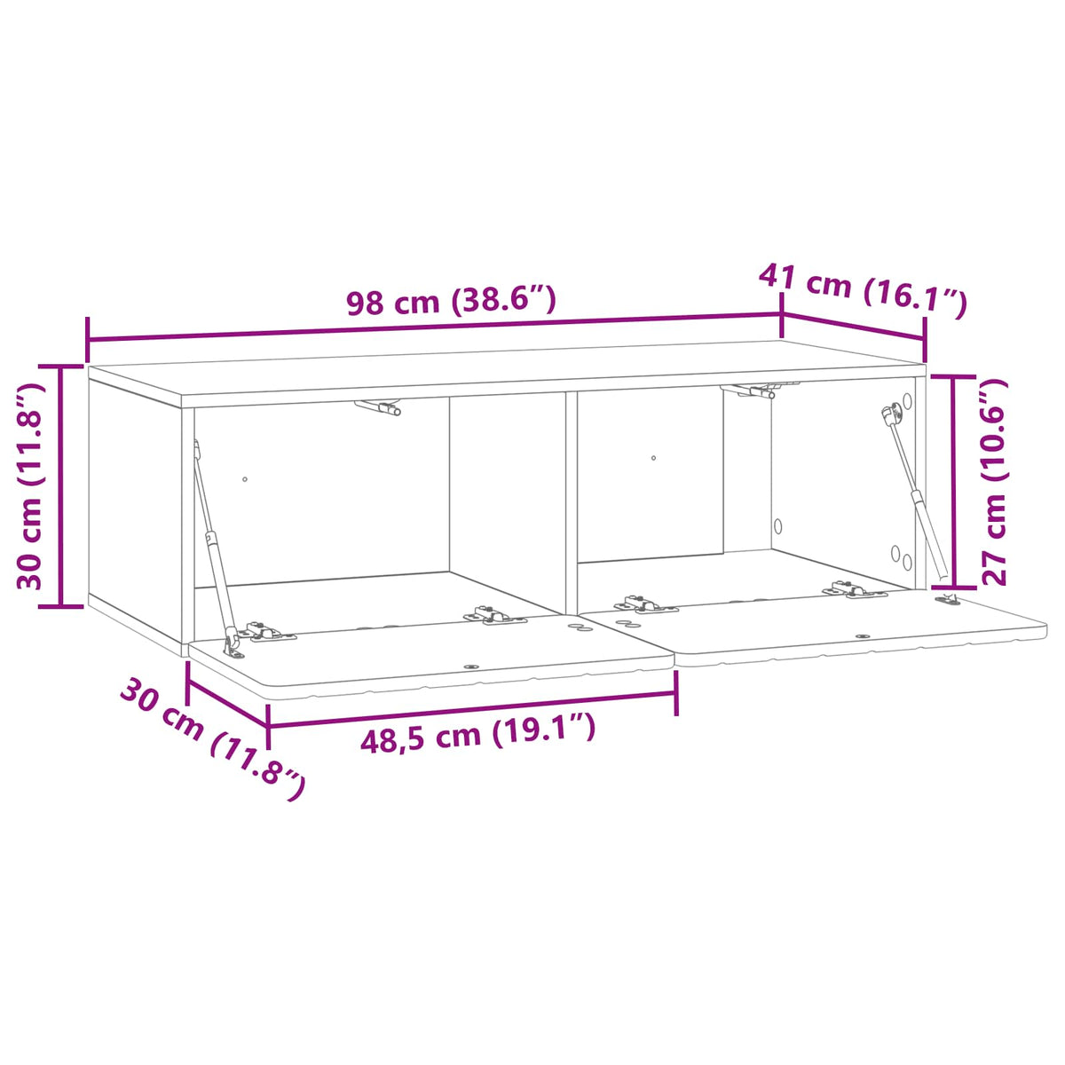 Wall-Mounted TV Cabinet 98 x 41 x 30 cm Concrete Grey