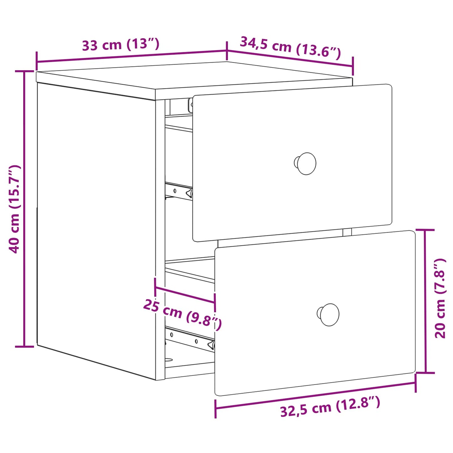 Wall-Mounted Bedside Cabinet 2 pcs Concrete Grey