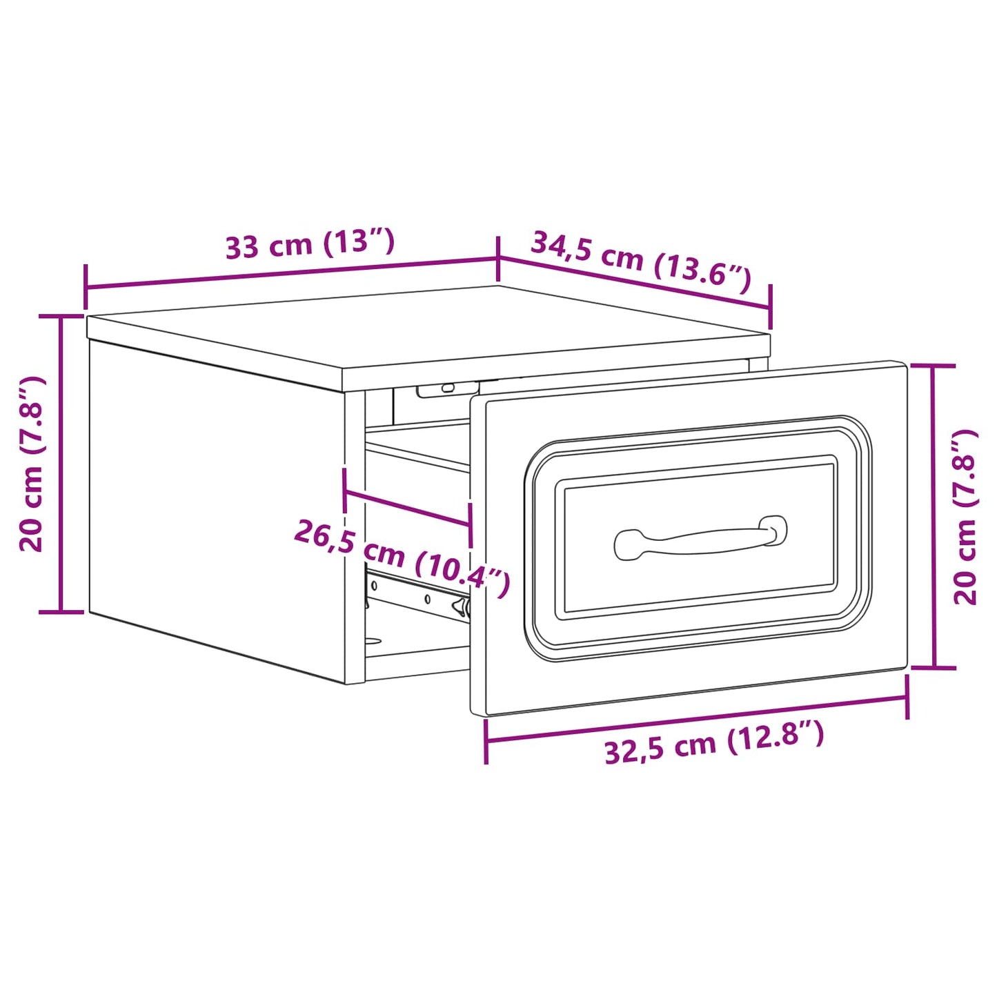 Wall-Mounted Bedside Cabinet High Gloss White 34.5 x 33 x 20 cm