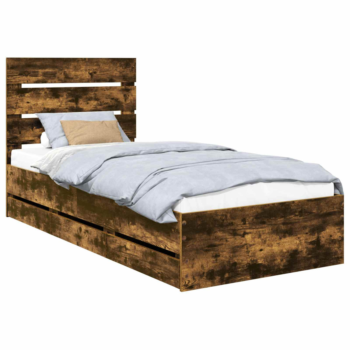 Bed Frame with Drawer Smoked Oak 90 x 190 cm Engineer Wood