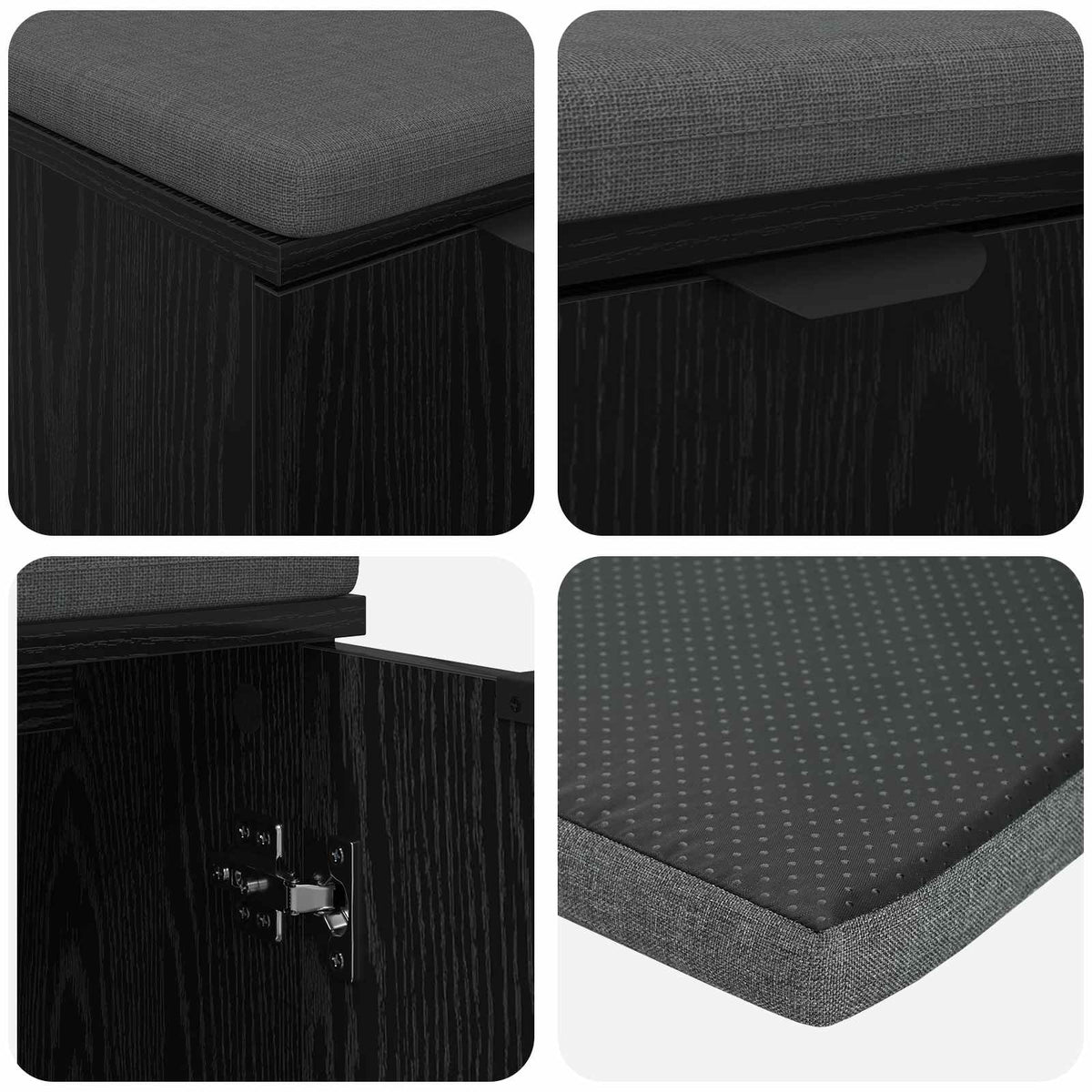 Hall Bench Black Oak 60 x 38 x 46 cm Engineered Wood and Fabric