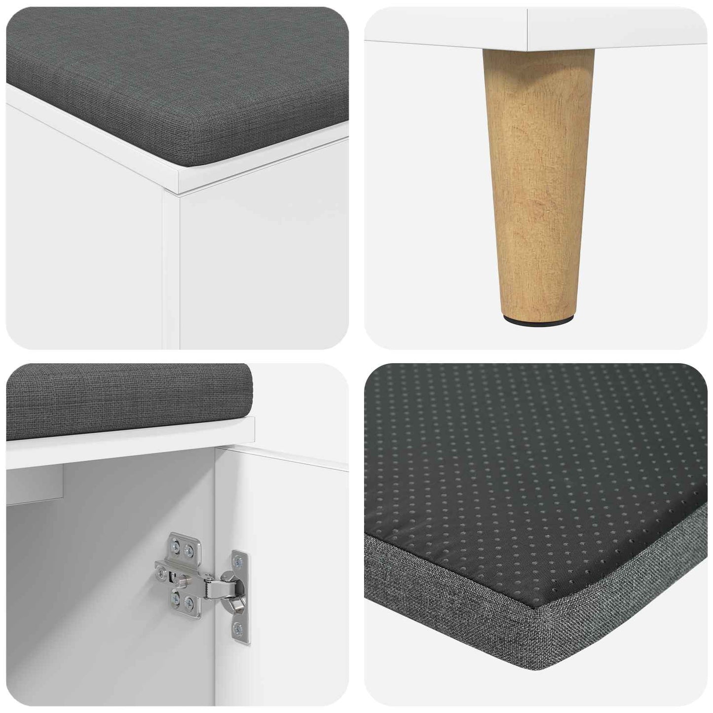 Hall Bench White 100 x 38 x 46 cm Engineered Wood and Fabric