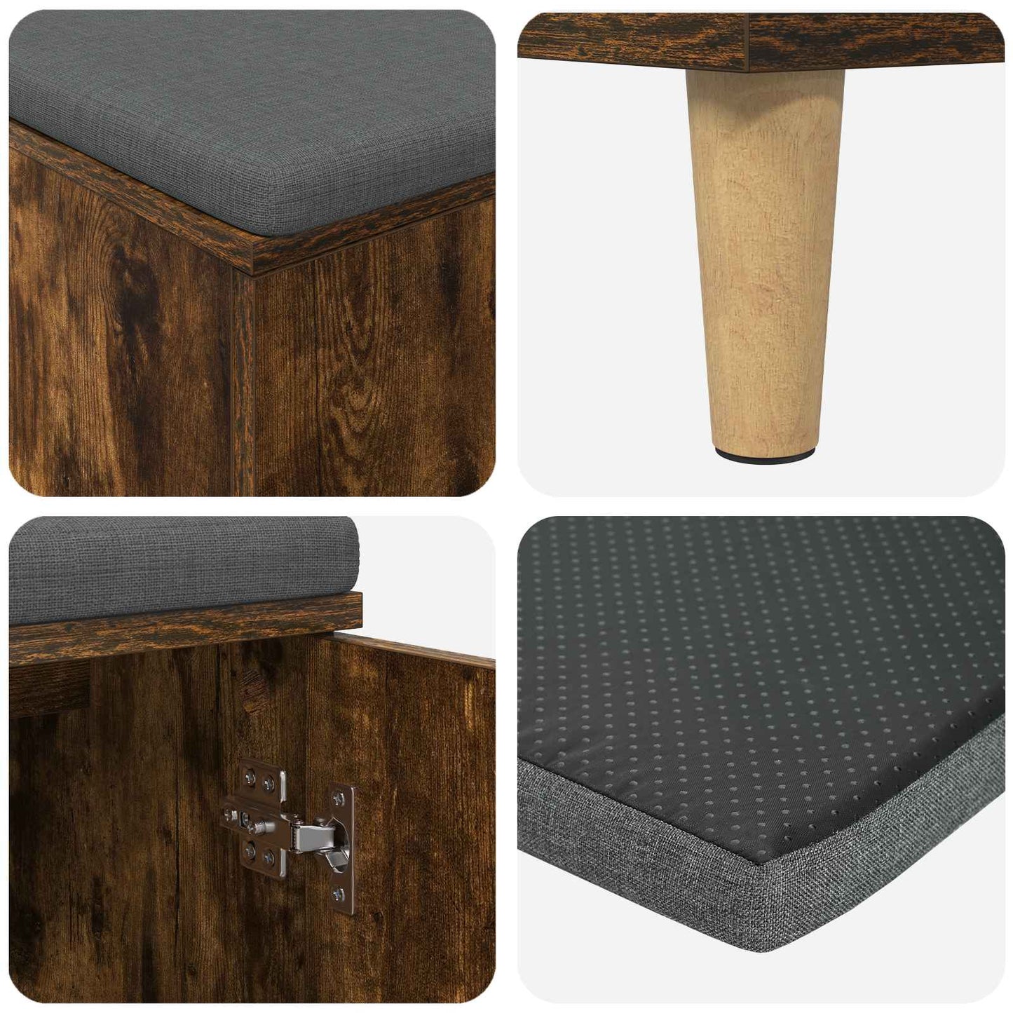 Hall Bench with Cushion with Door Smoked Oak 100 x 38 x 46 cm