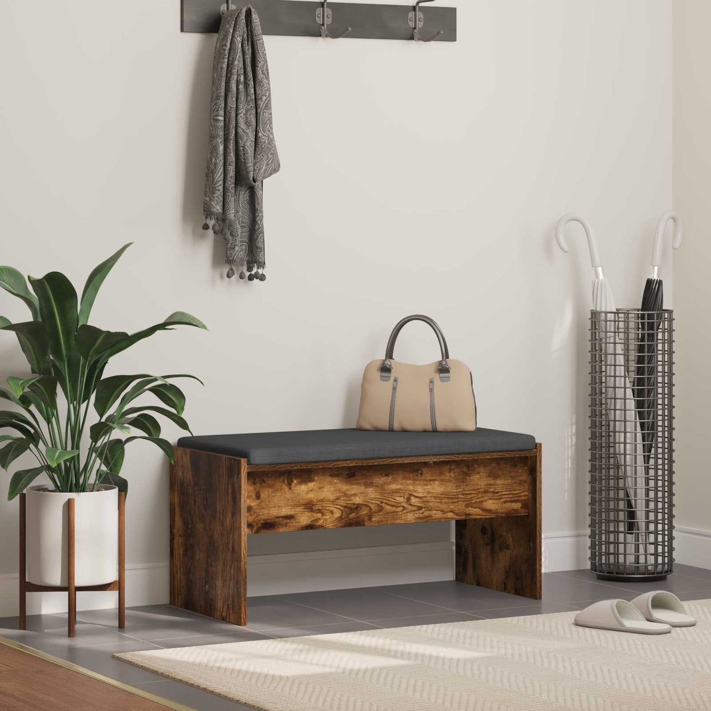 Hall Bench with Cushion Smoked Oak 83 x 38 x 40 cm