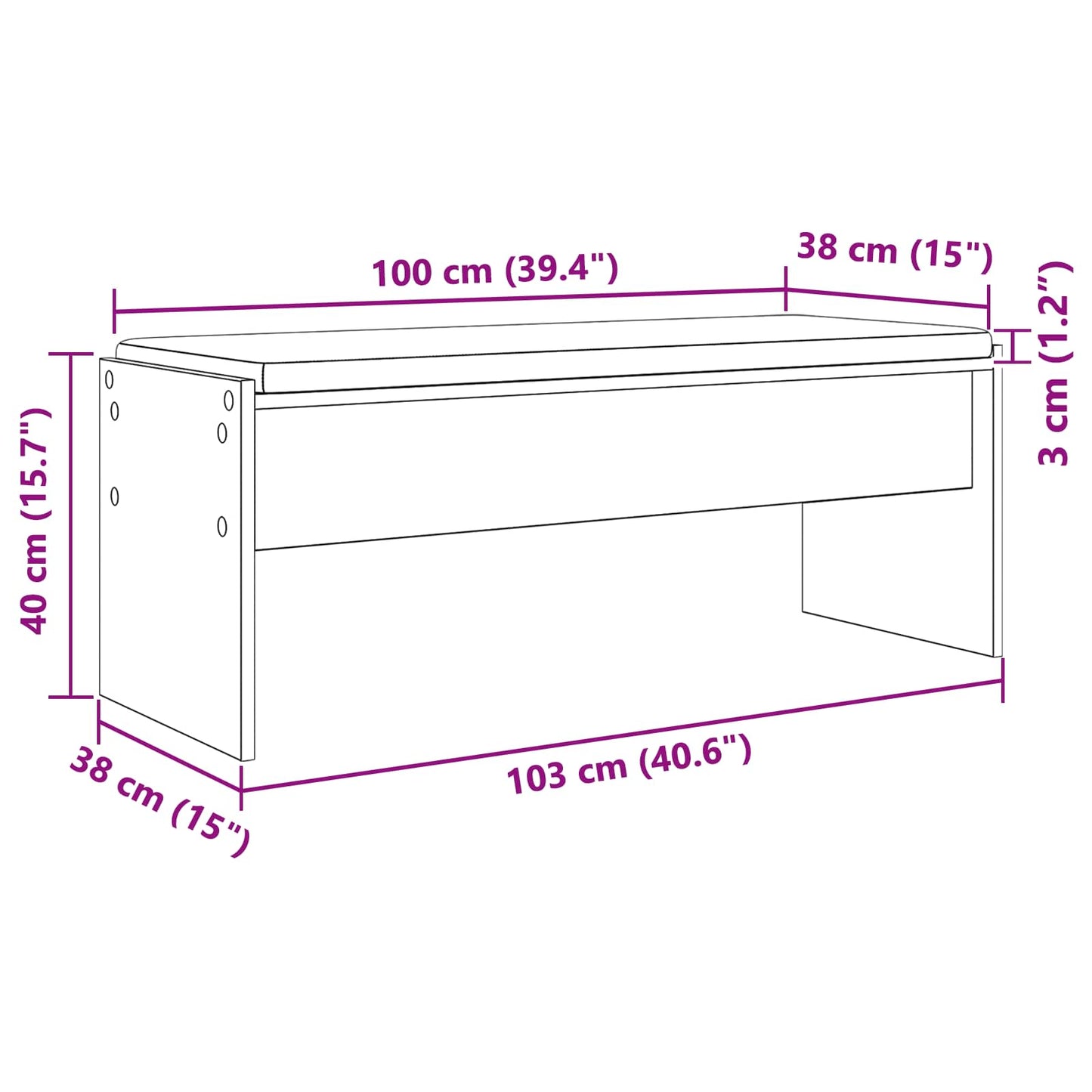 Hall Bench with Cushion Sonoma Oak 103 x 38 x 40 cm