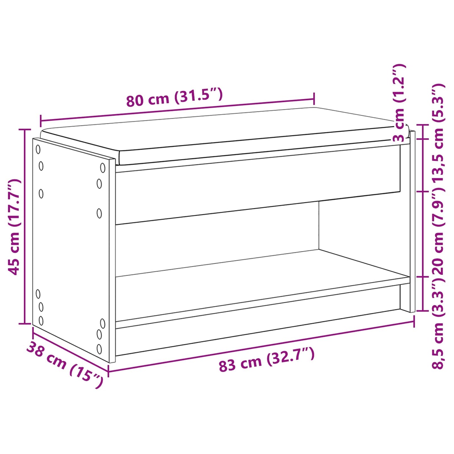 Hall Bench White 83 x 38 x 45 cm Engineered Wood and Fabric