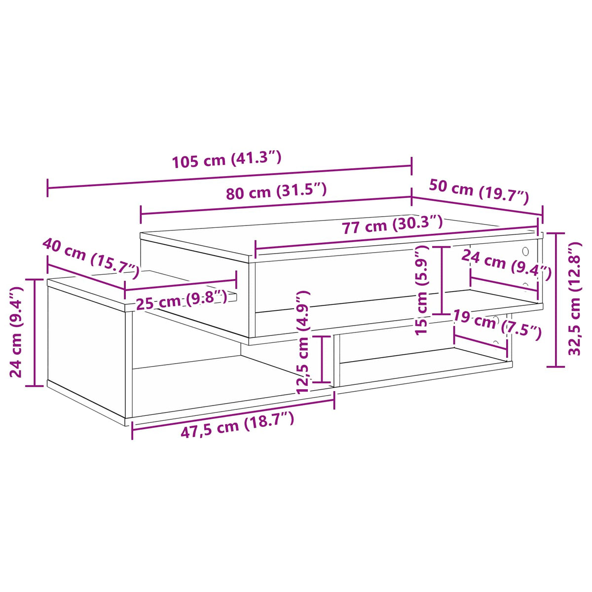Coffee Table Black Oak 105 x 50 x 32.5 cm Engineered Wood