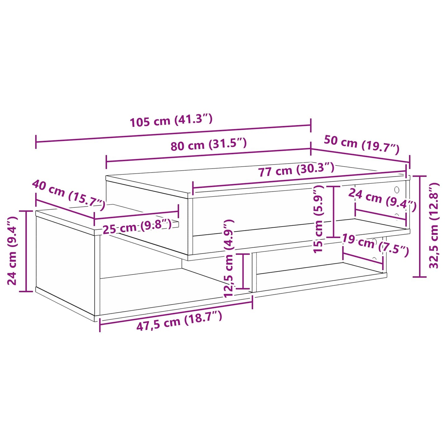 Coffee Table Sonoma Oak 105 x 50 x 32.5 cm Engineered Wood