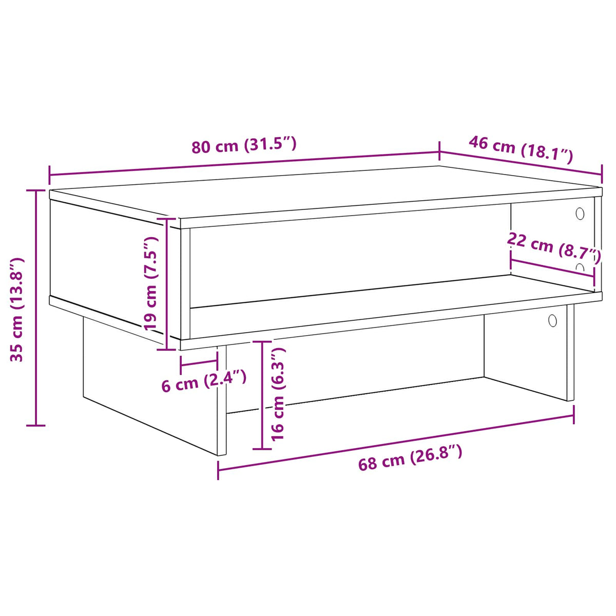 Coffee Table Grey Sonoma 80 x 46 x 35 cm Engineered Wood