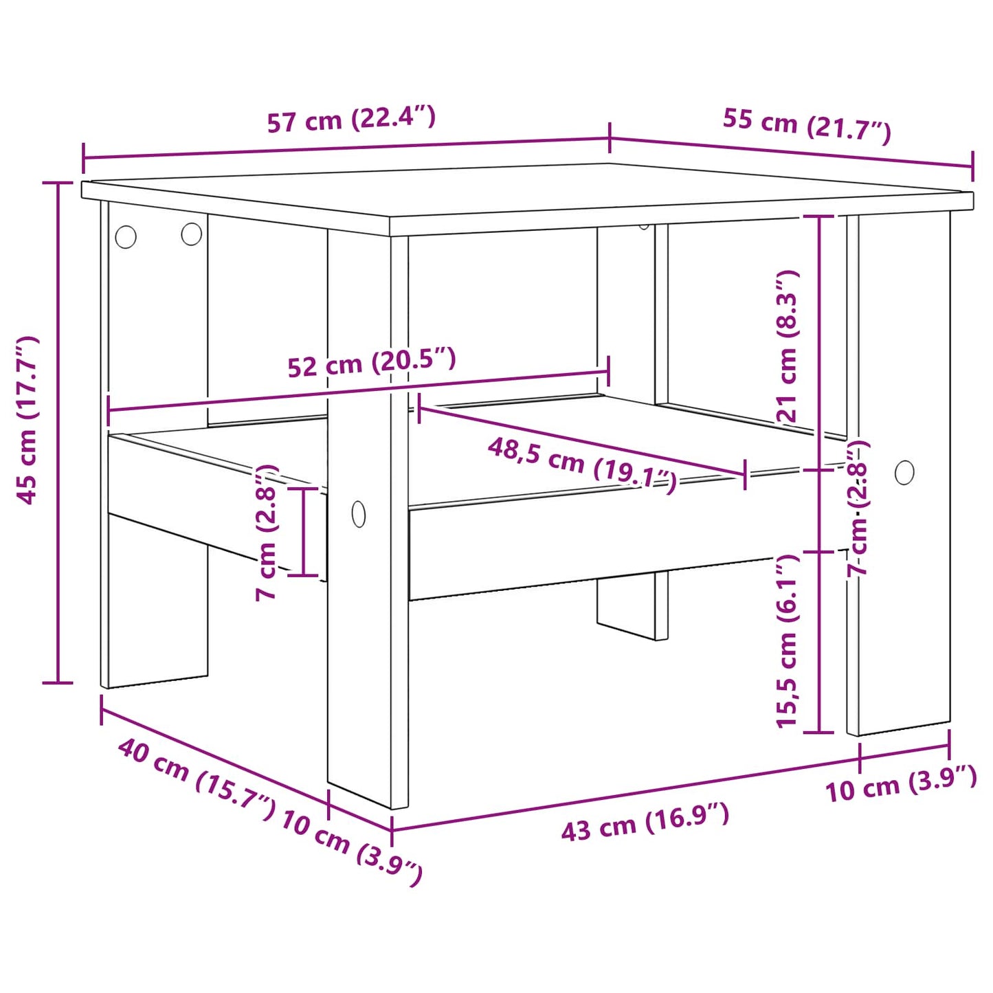 Coffee Table Black Oak 57 x 55 x 45 cm Engineered Wood
