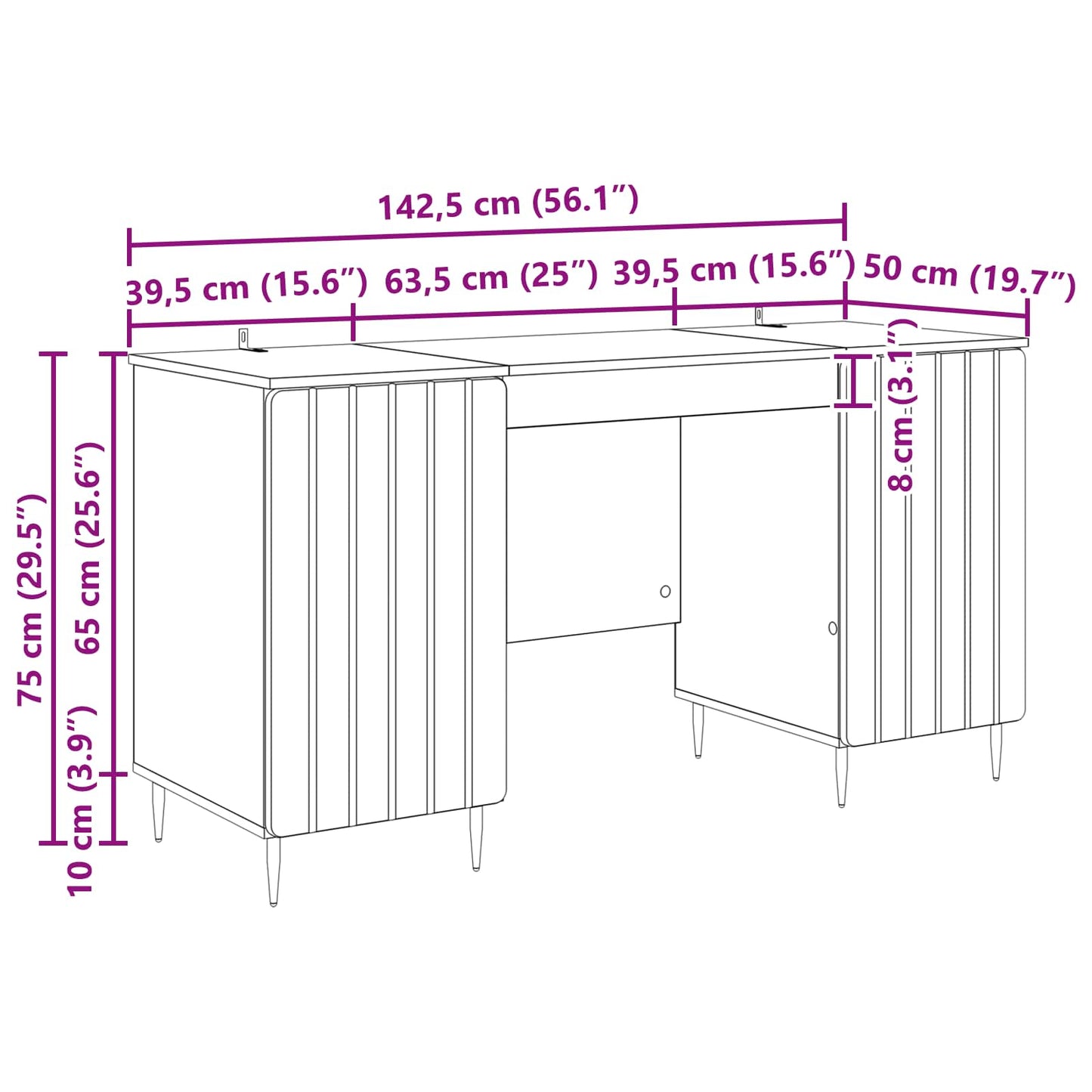 Desk with Shelf Black 142.5 x 50 x 75 cm Engineered Wood
