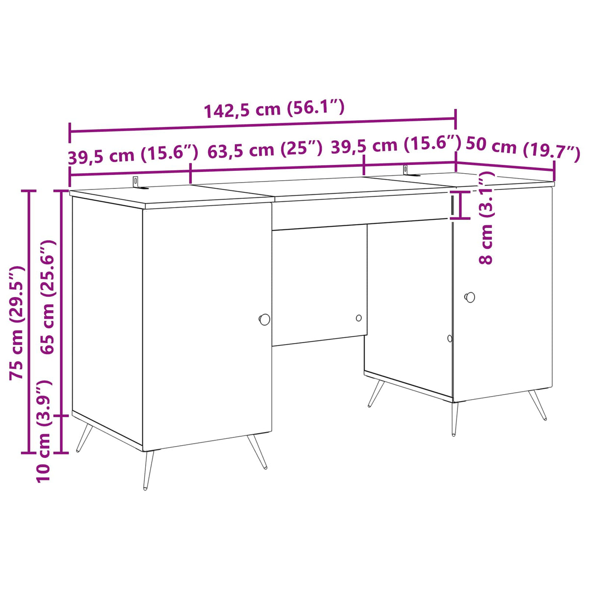 Desk High Gloss White 142.5 x 50 x 75 cm Engineered Wood