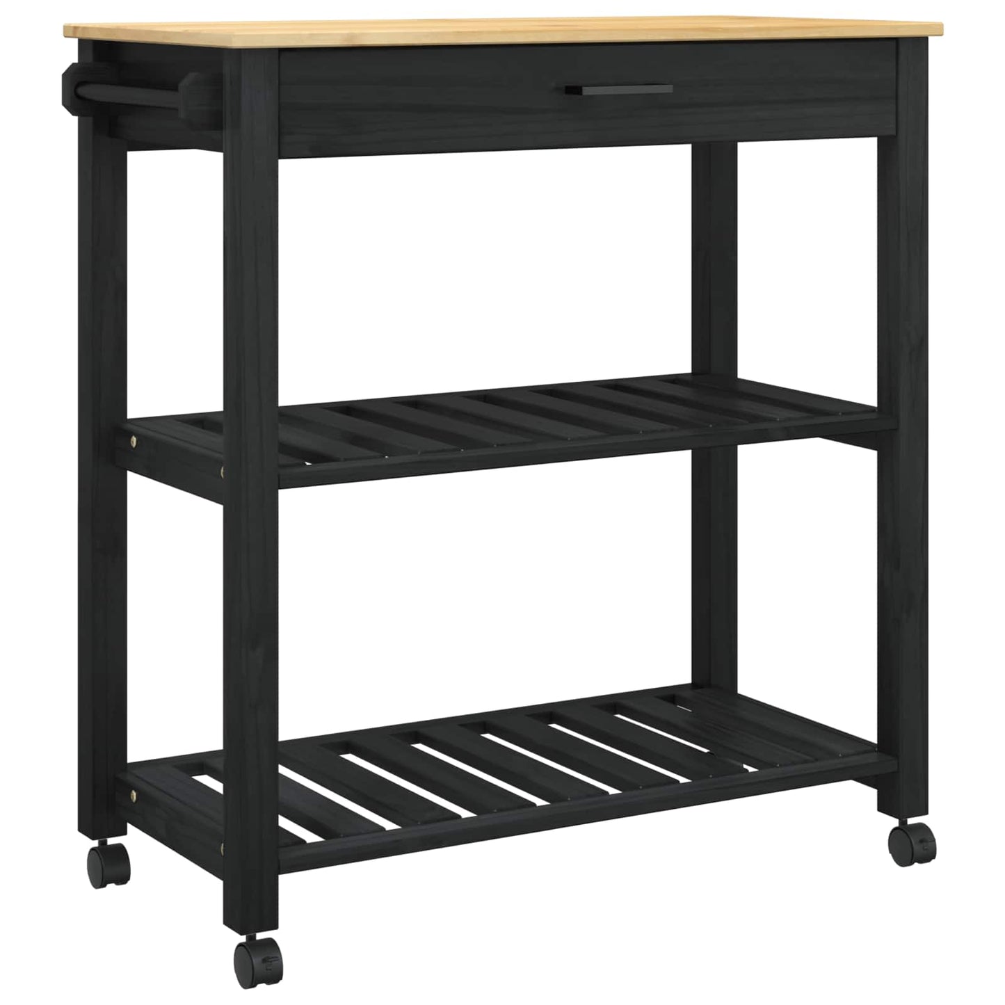 Kitchen Trolley MONZA Black 84 x 40 x 88.5 cm Solid Pine Wood