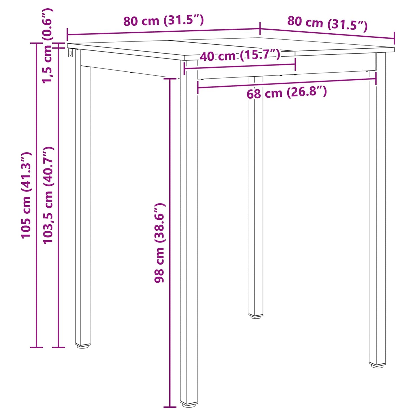 Bar Table White 80 x 80 x 105 cm Solid Pine Wood