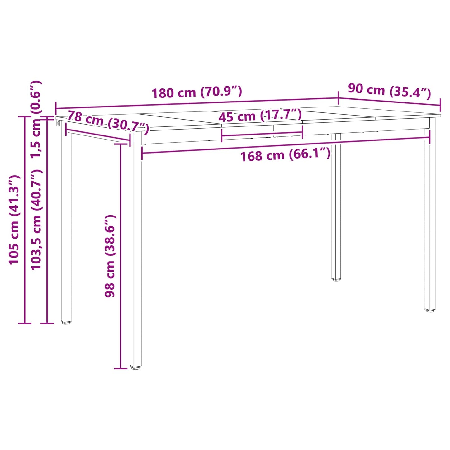 Bar Table White 180 x 90 x 105 cm Solid Pine Wood