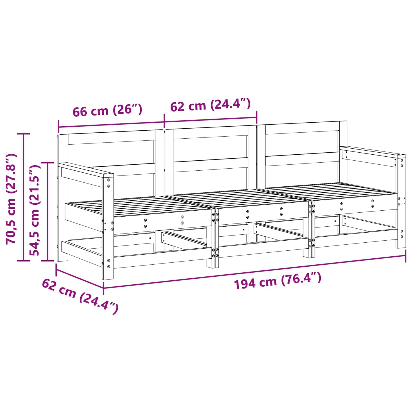 Sectional Sofa Units 3 Piece Wax Brown Solid Pine Wood