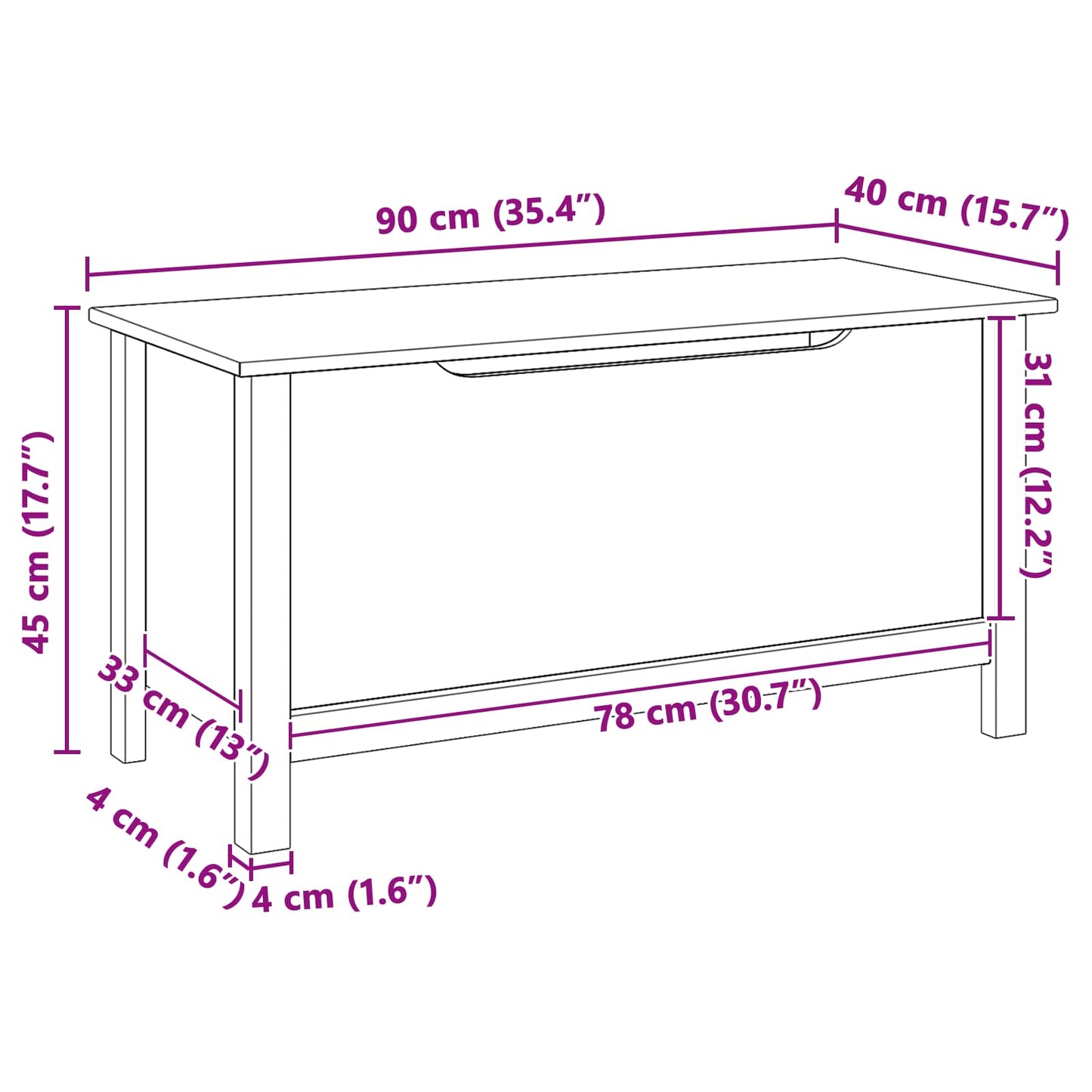 Storage Box HILL Honey Brown 90 x 40 x 45 cm Solid Pine Wood