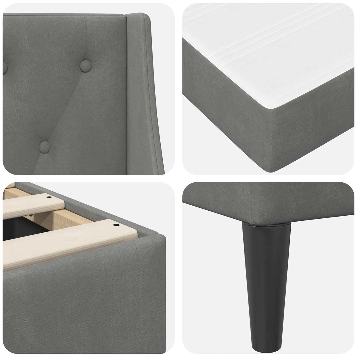 Bed Frame with Mattress Dark Grey 180 x 200 cm Velvet