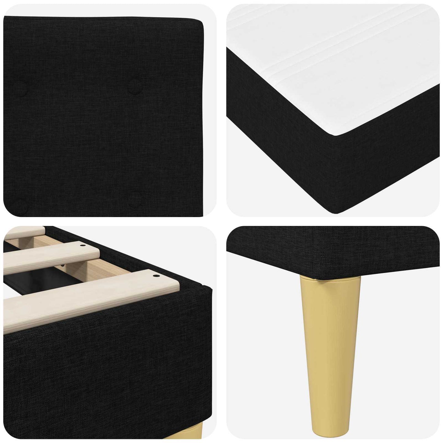 Bed Frame with Mattress with Headboard Black 90 x 190 cm Fabric