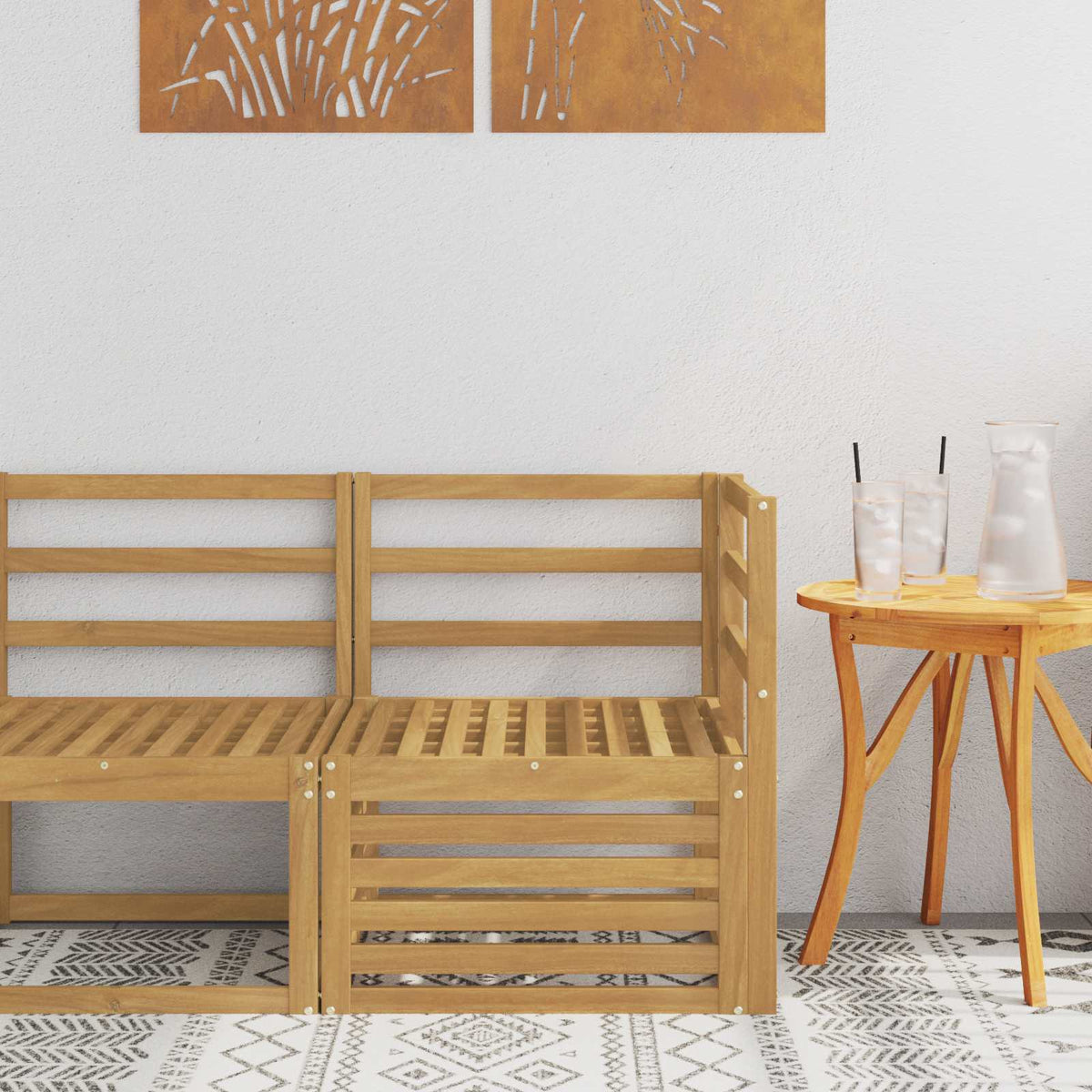 Outdoor Corner Sofa Solid Acacia Wood Whitewash 63 x 63 x 73 cm