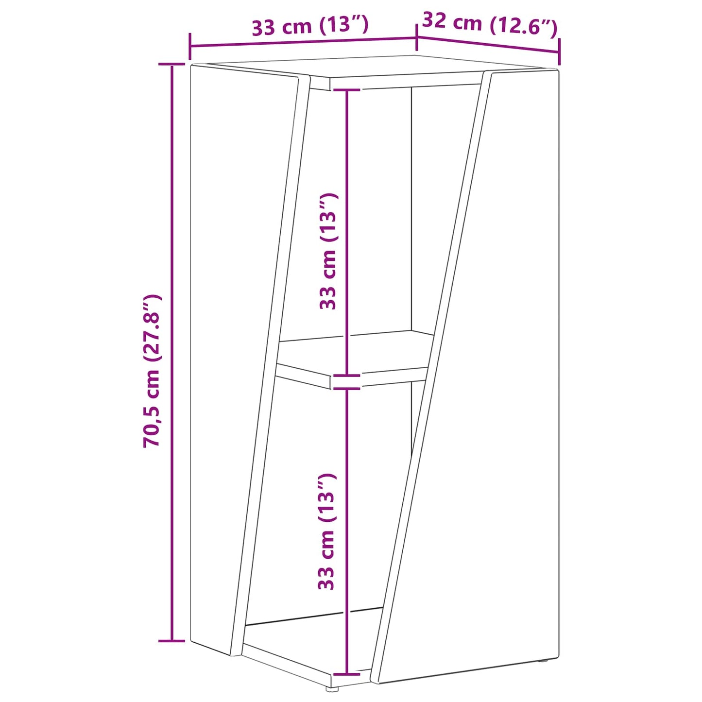 Side Shelf 33 x 32 x 70.5 cm Engineered Wood High Gloss White