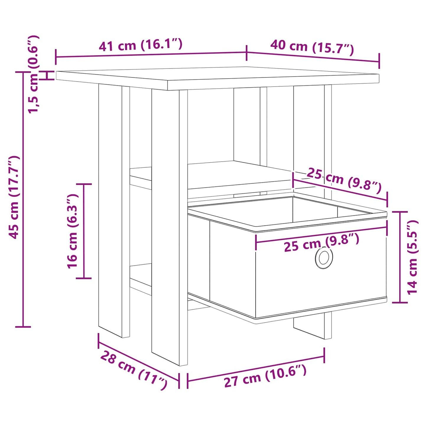 Bedside Table White 41 x 40 x 45 cm Engineered Wood