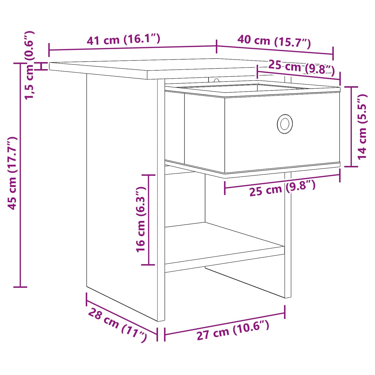 Bedside Table 2 pcs Concrete Grey 41 x 40 x 45 cm