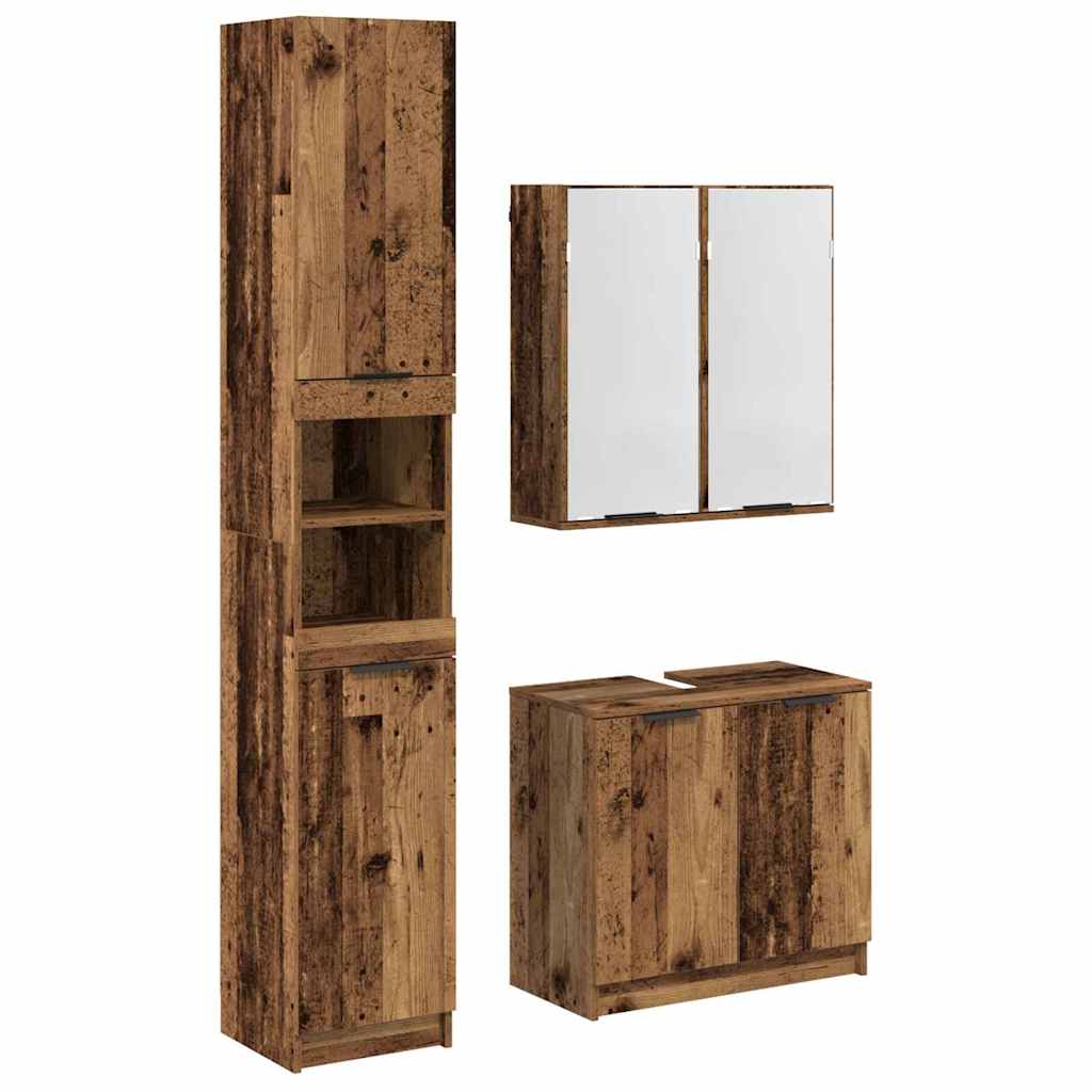 Bathroom Cabinet Set 3 pcs Old Wood Engineered Wood