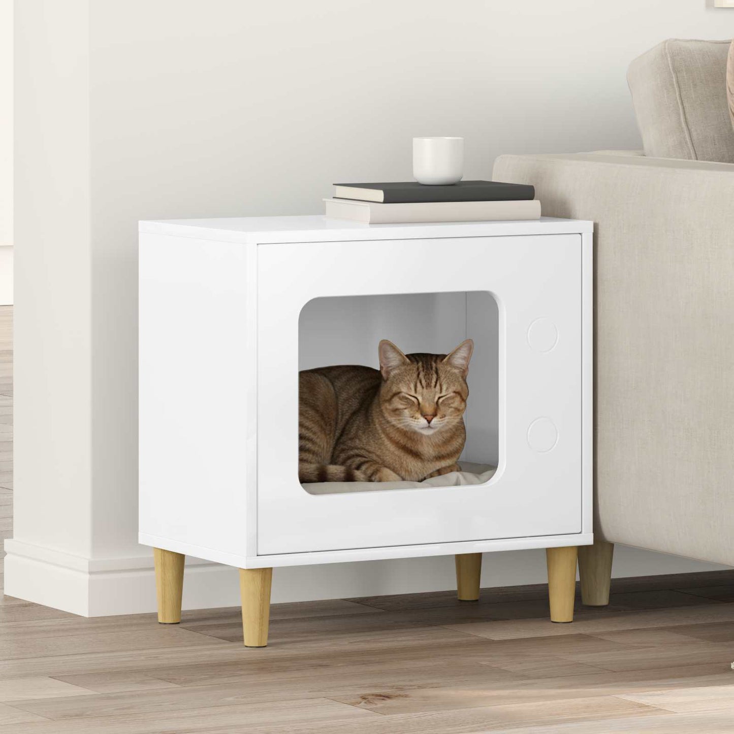 Cat House Gloss White 51 x 30 x 52 cm Engineered Wood