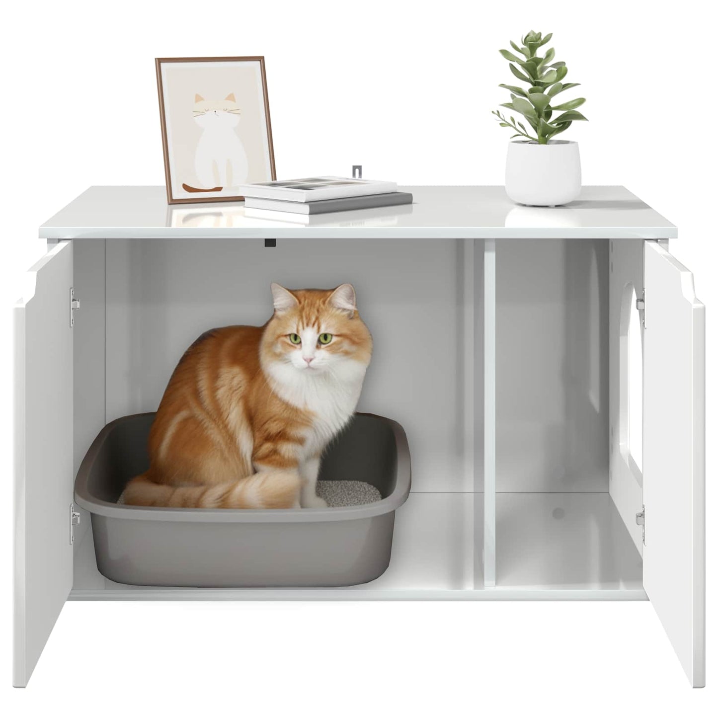 Cat House Gloss White 85 x 55 x 50.5 cm Engineered Wood