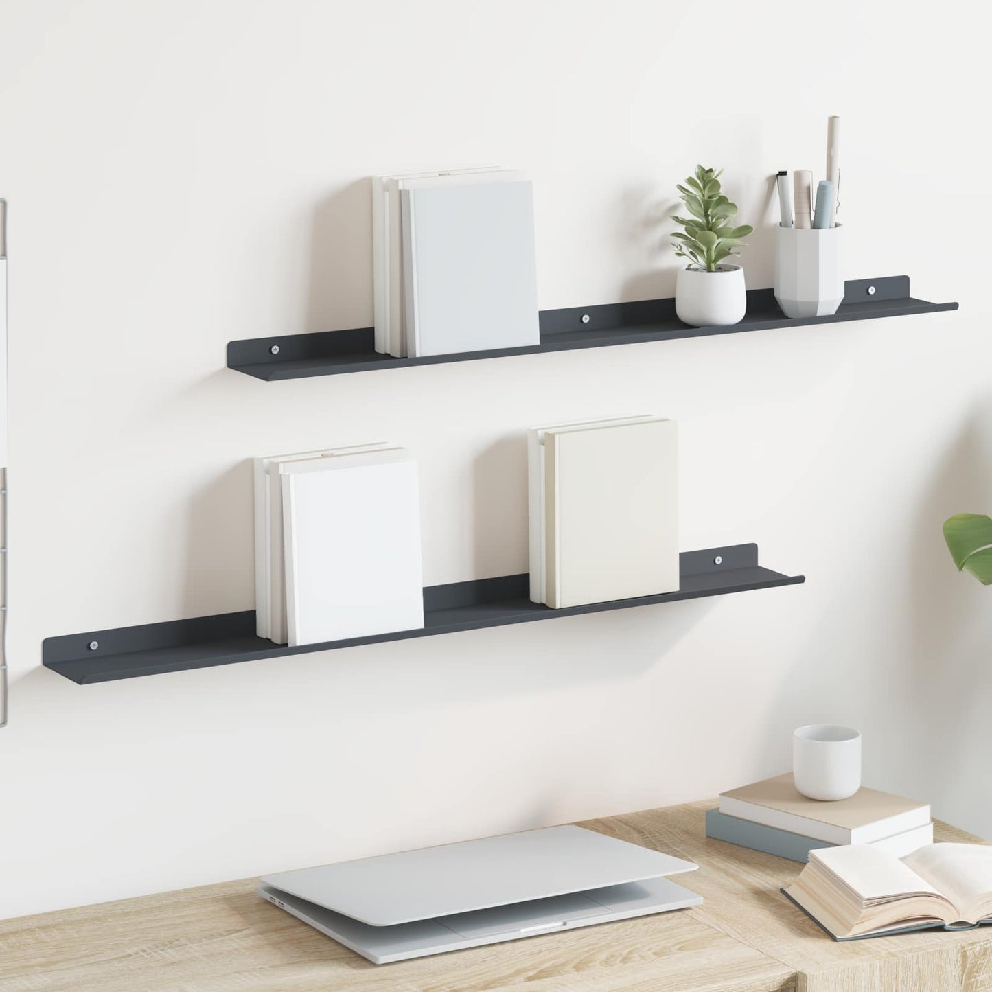 Floating Shelf 2 pcs Anthracite 80 x 9 x 2.5 cm Steel