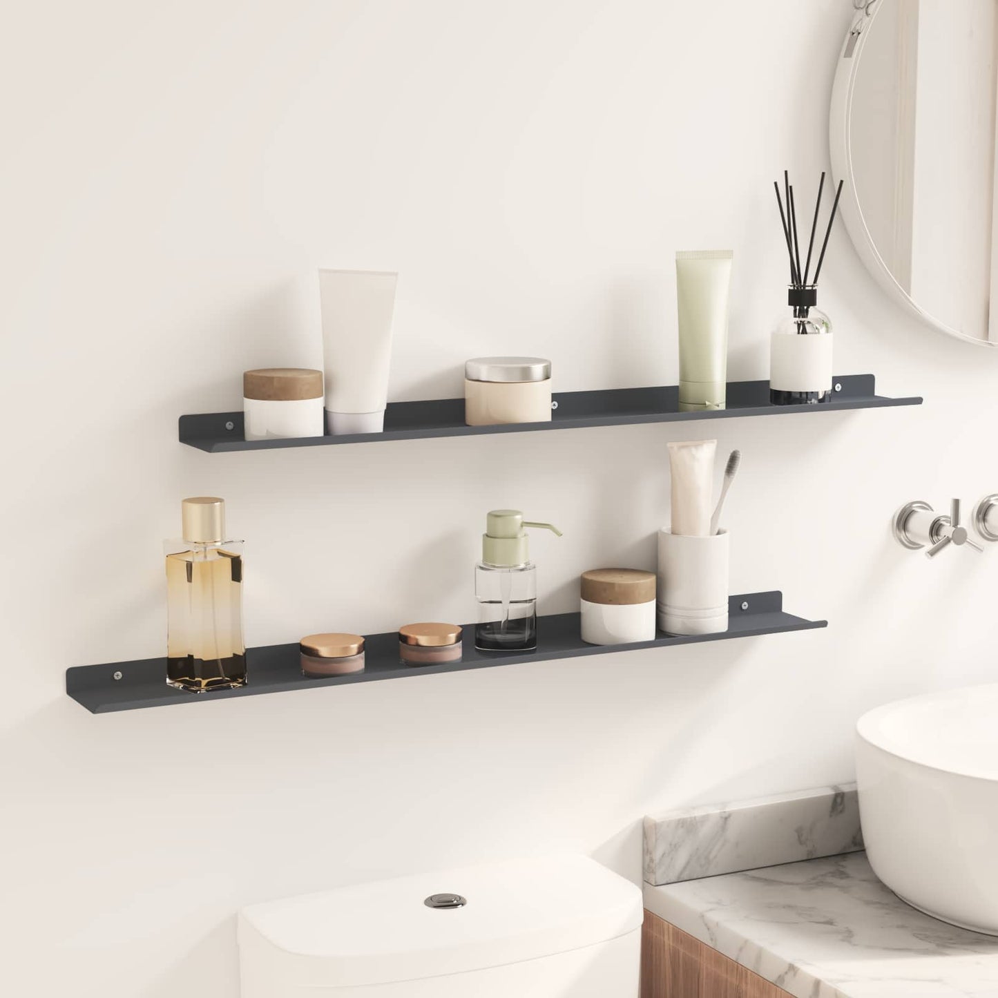 Floating Shelf 2 pcs Anthracite 80 x 9 x 2.5 cm Steel