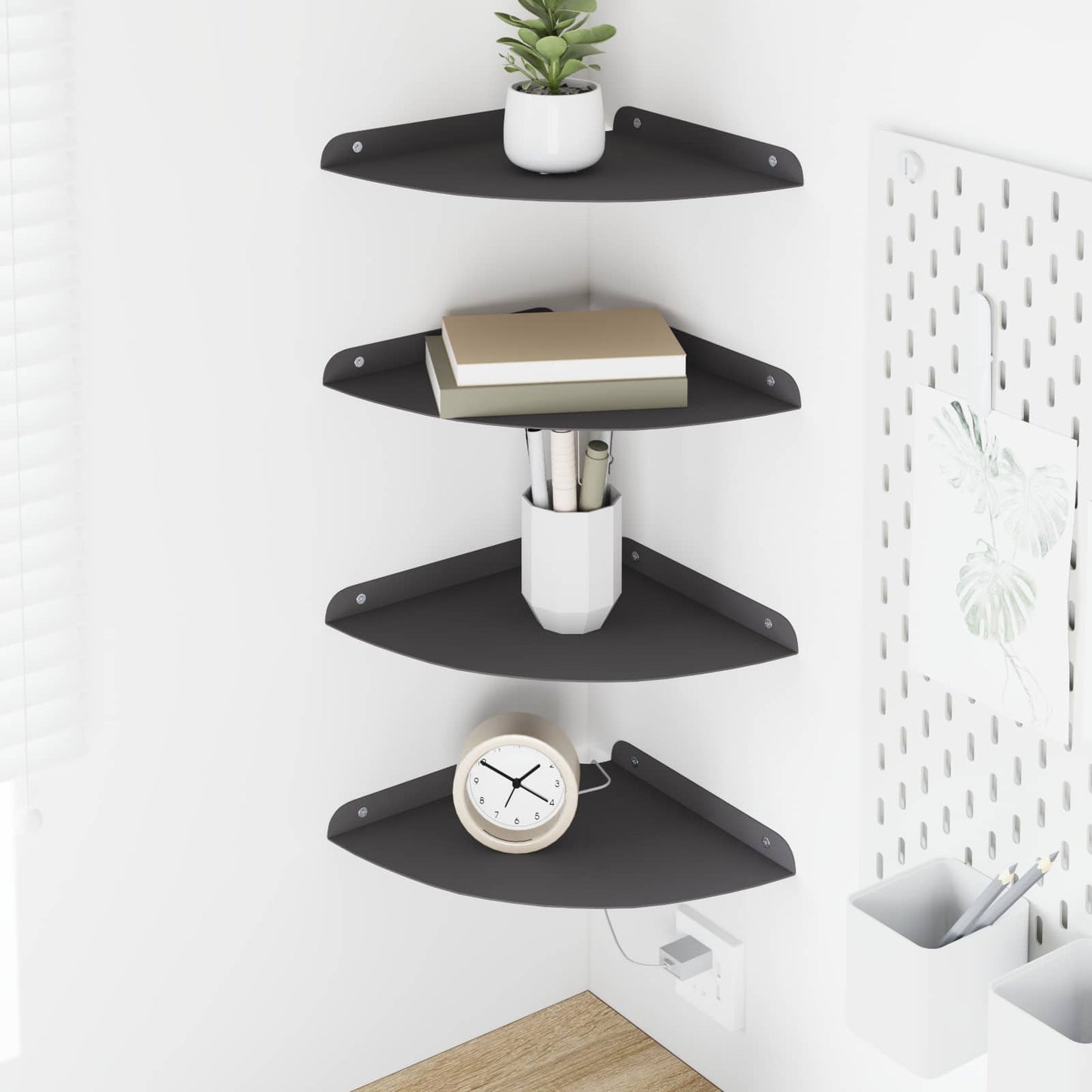 Corner Floating Shelf 4 pcs Black 24 x 24 x 2 cm