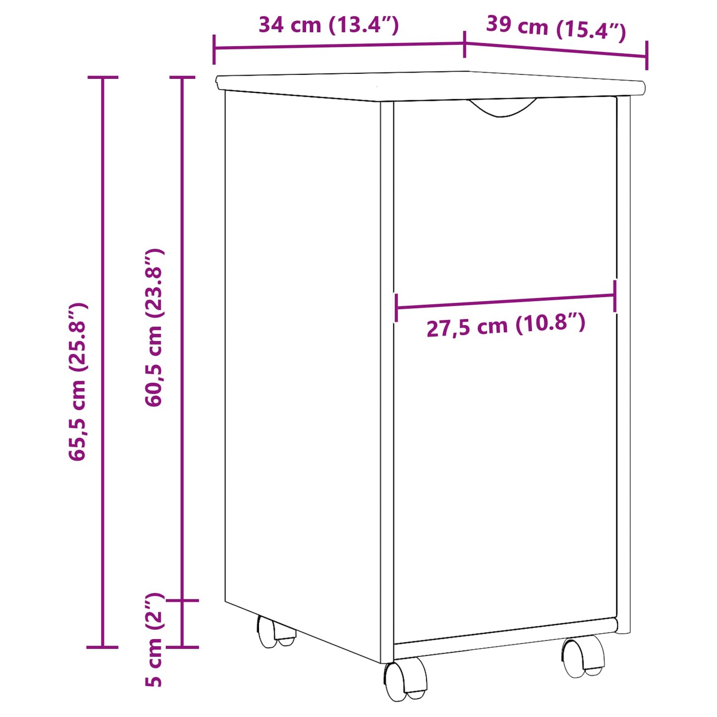 Rolling Cabinet Honey Brown 34 x 39 x 65.5 cm Solid Pine Wood