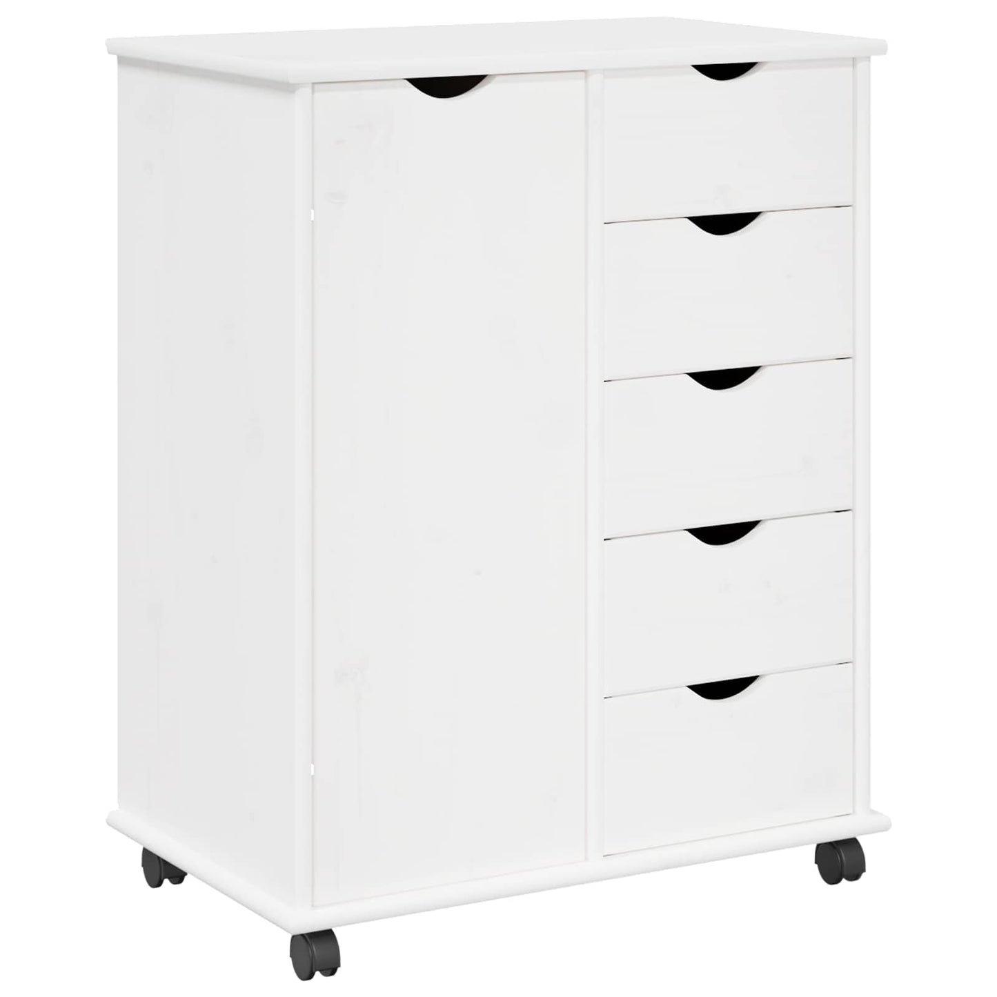 Rolling Cabinet 63.5 x 39 x 79 cm Solid Pine Wood White