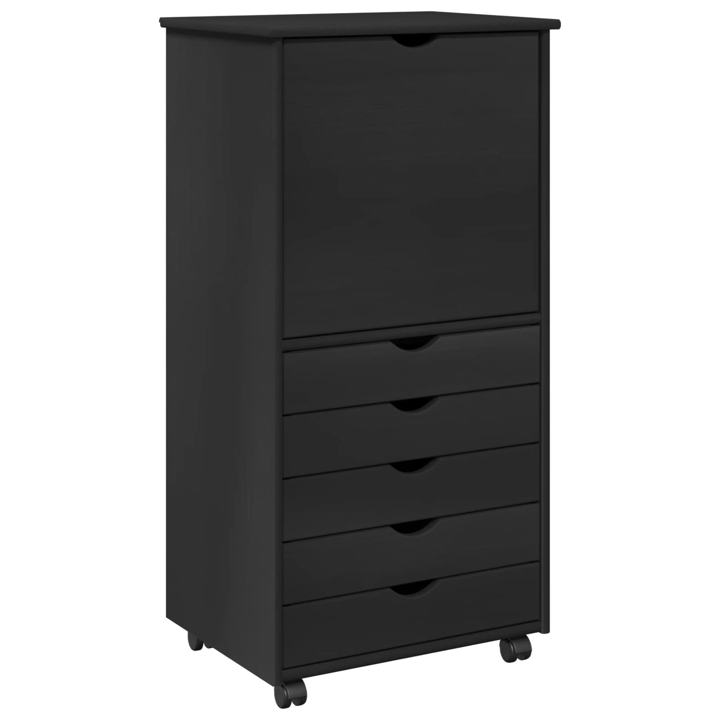 Rolling Cabinet 53 x 39 x 103 cm Solid Pine Wood Black