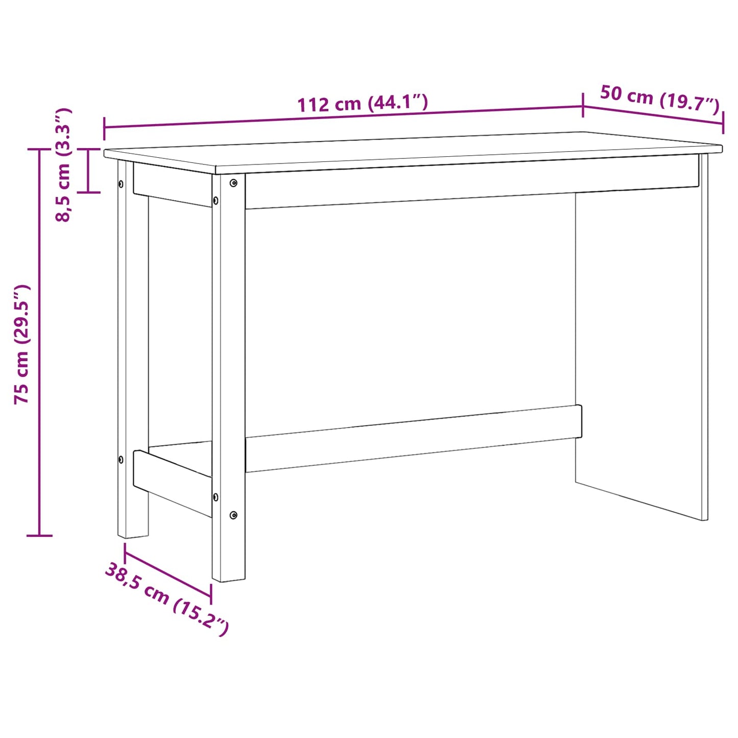 Desk Grey 112 x 50 x 75 cm Solid Pine Wood