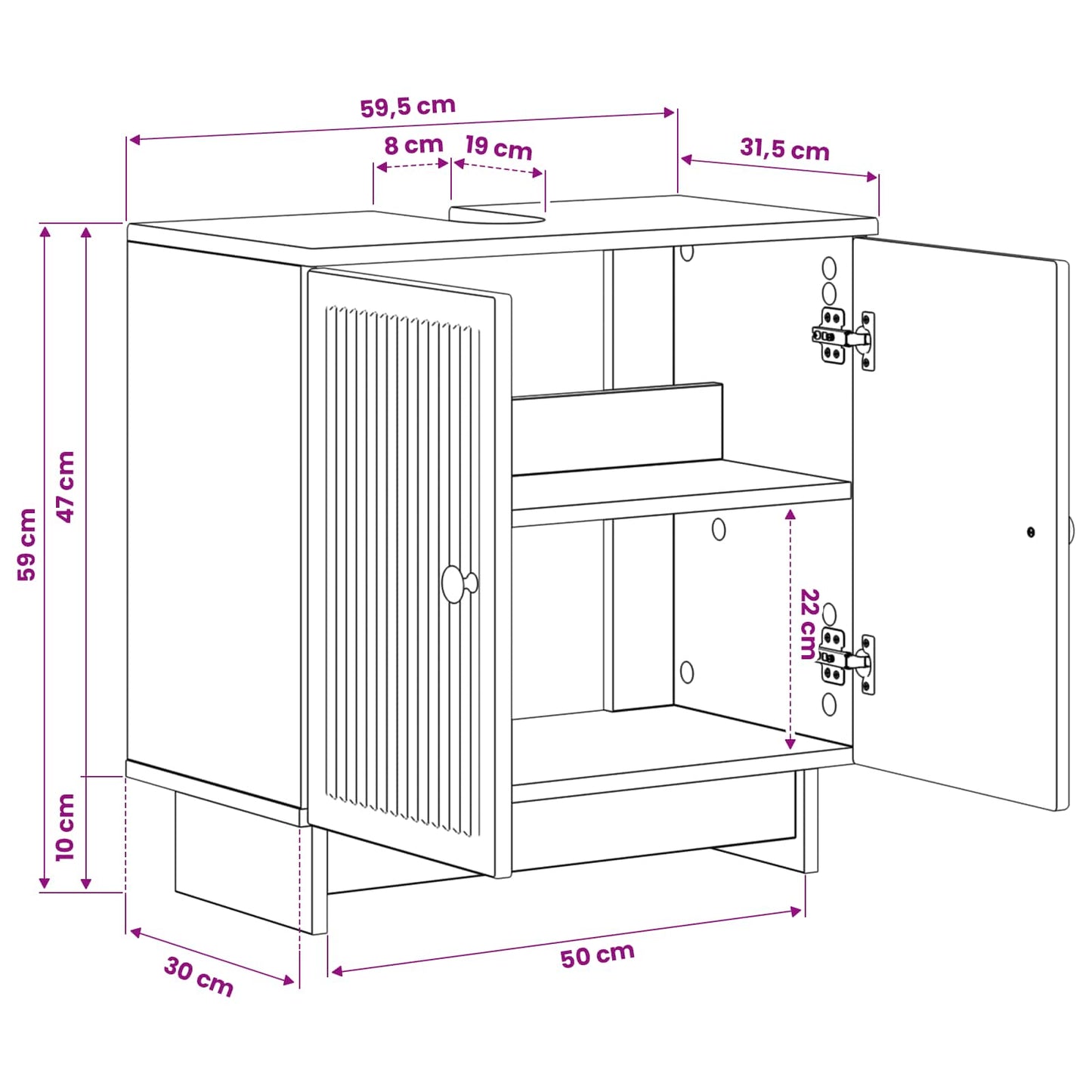 Bathroom Sink Cabinet EDE High Gloss White 59.5 x 31.5x 59 cm