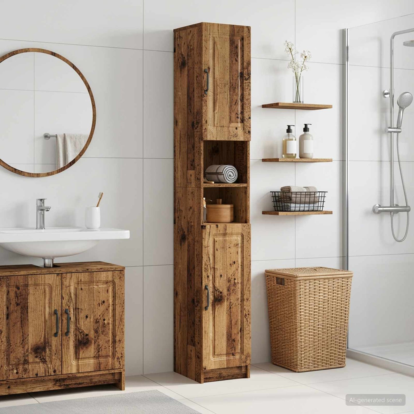 Bathroom Cabinet with Open Shelf UTRECHT Old Wood
