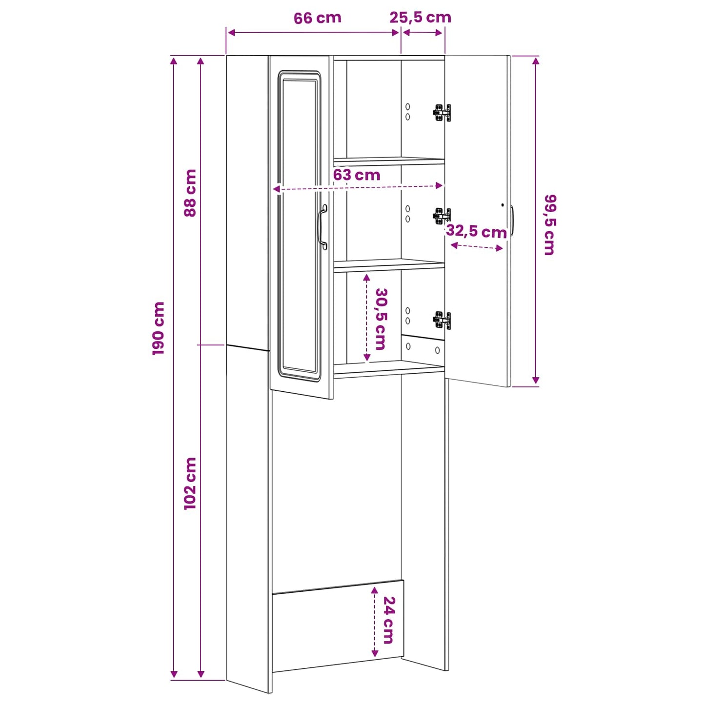 Toilet Cabinet UTRECHT White 66 x 25.5 x 190 cm Engineered Wood