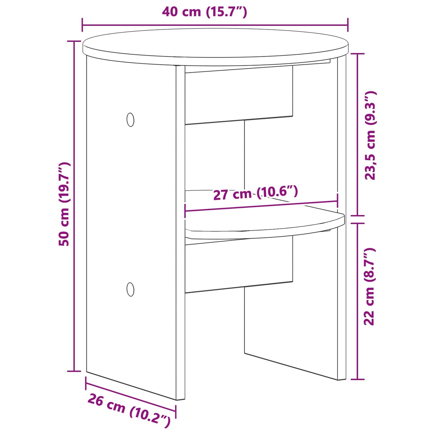 Side Cabinet 2 pcs Concrete Grey Ø40 x 50 cm Engineered Wood