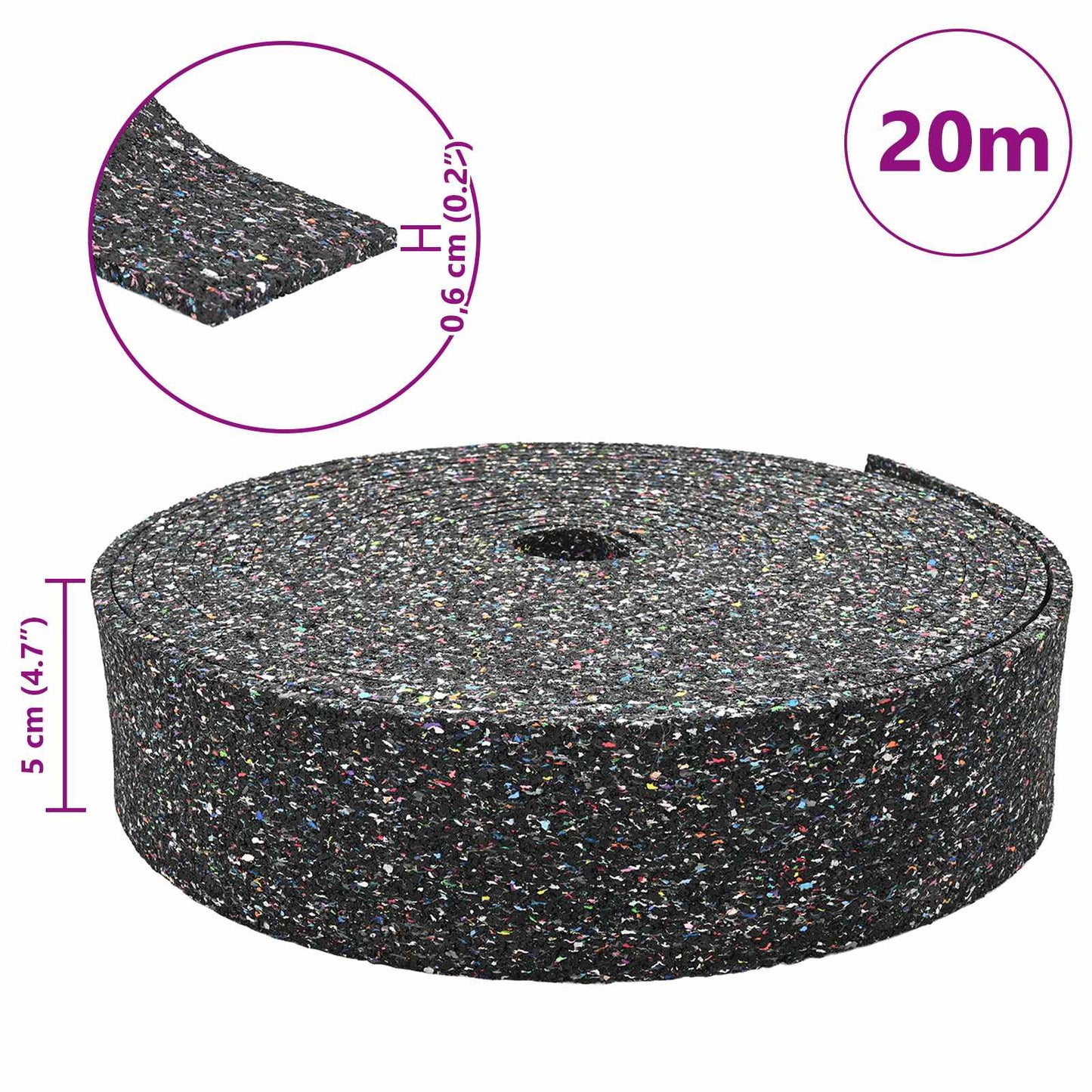 Rubber Granulate Roll Black 200 x 5 x 0.6 cm Rubber