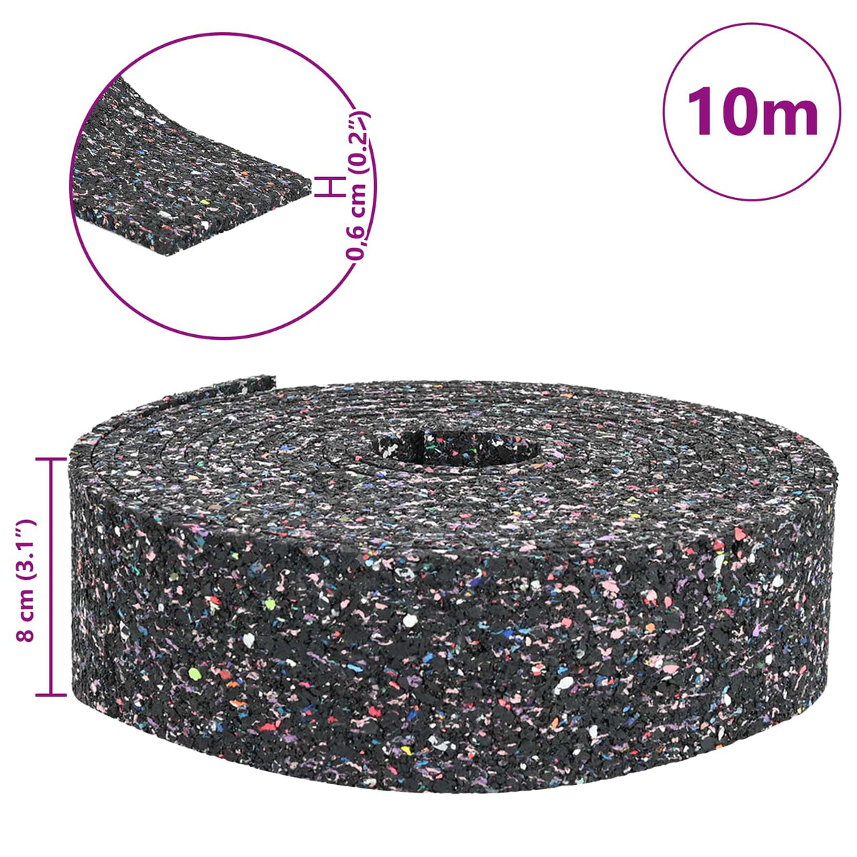 Rubber Granulate Roll Black 1000 x 8 x 0.6 cm Rubber