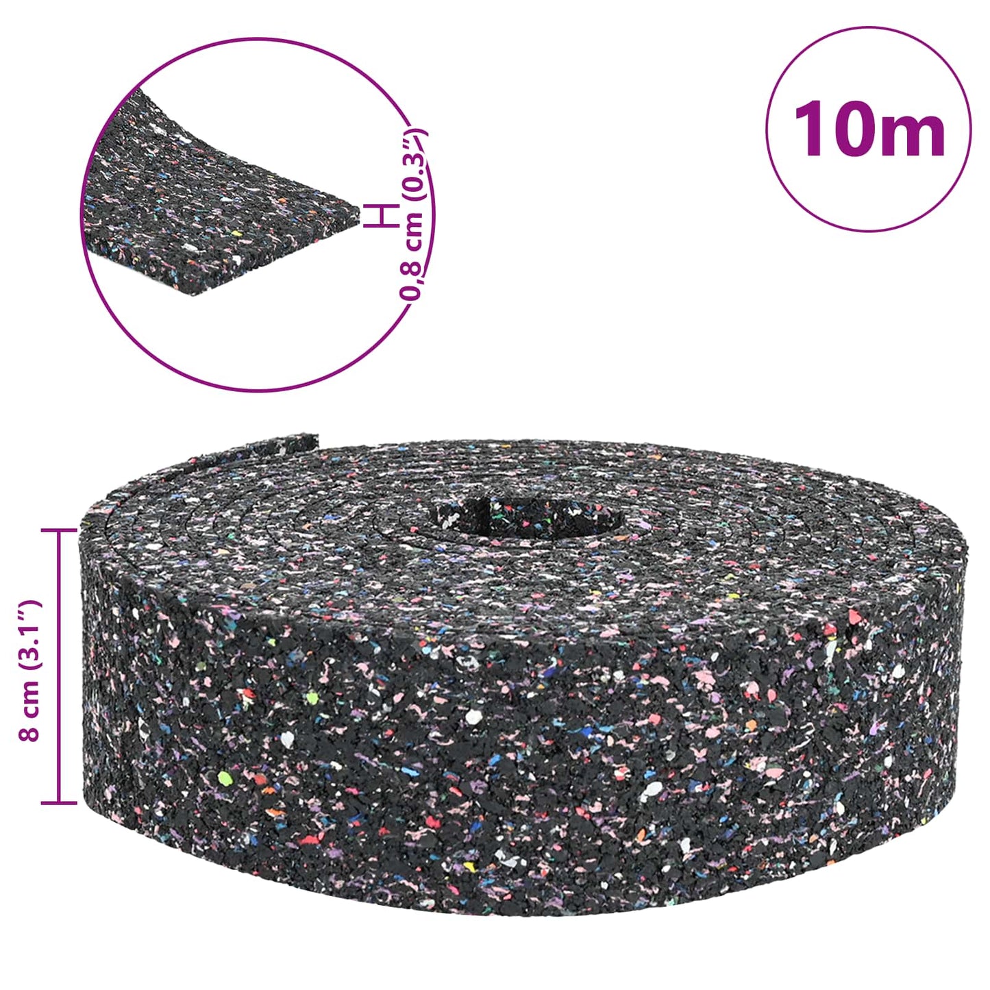 Rubber Granulate Roll Black 1000 x 8 x 0.8 cm Rubber