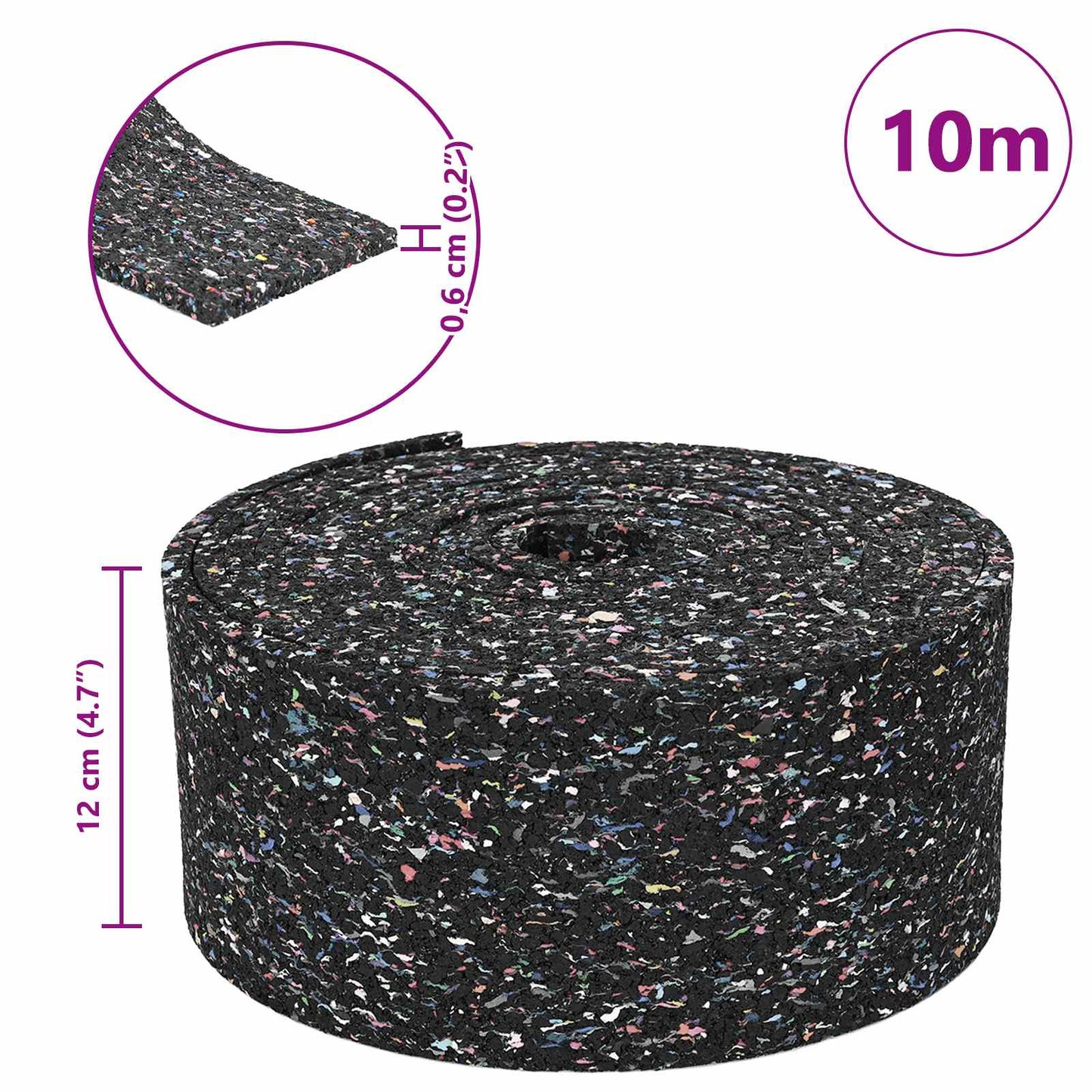 Rubber Granulate Roll Black 1000 x 12 x 0.6 cm Rubber