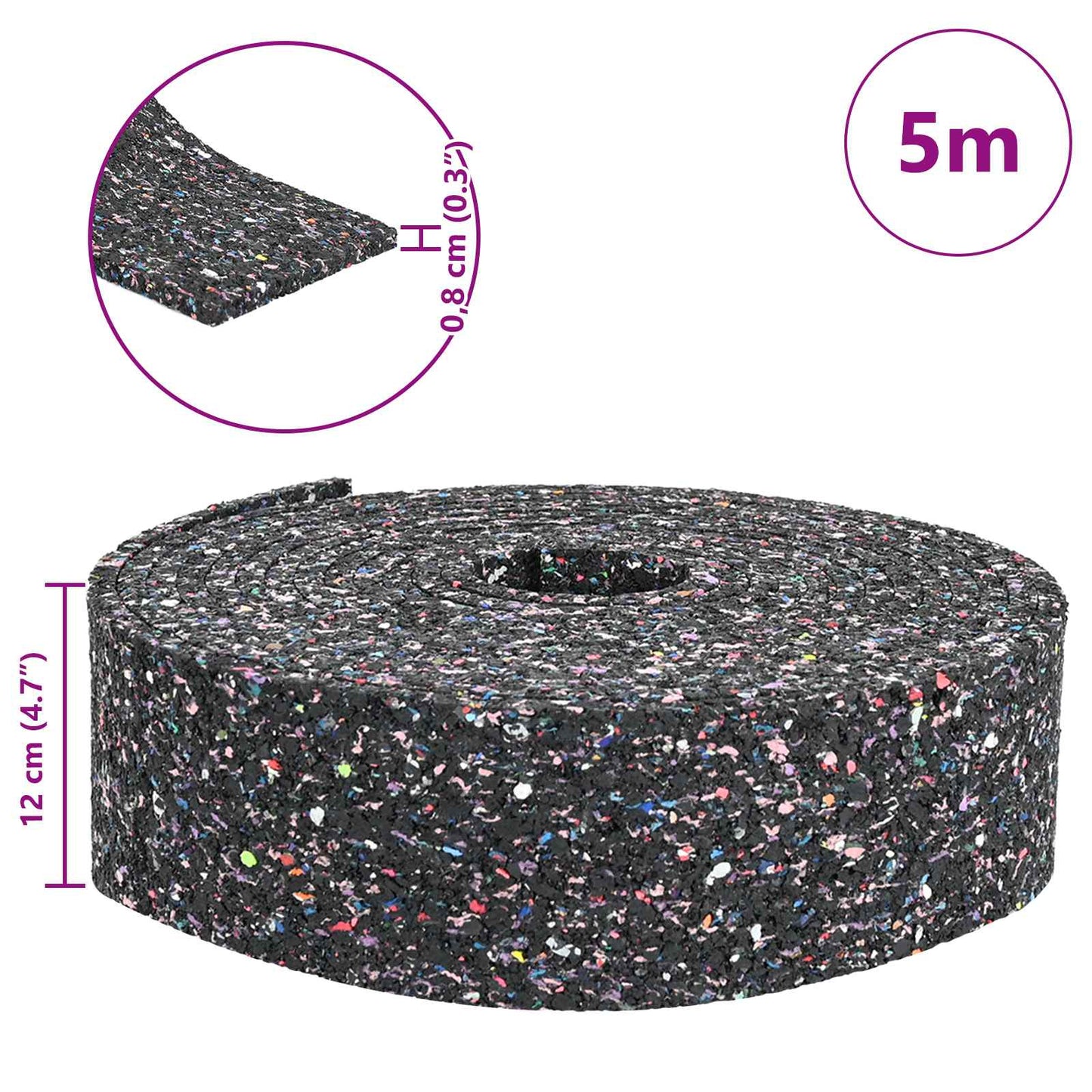 Rubber Granulate Roll Black 500 x 12 x 0.8 cm Rubber