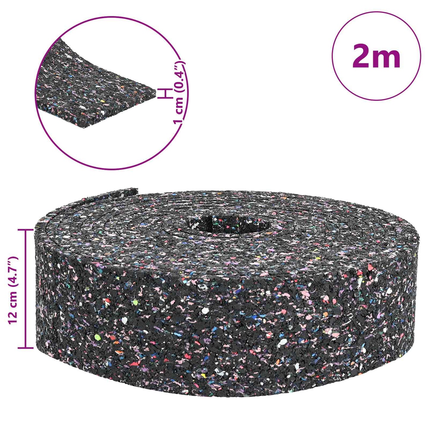 Rubber Granulate Roll Black 200 x 12 x 1 cm Rubber
